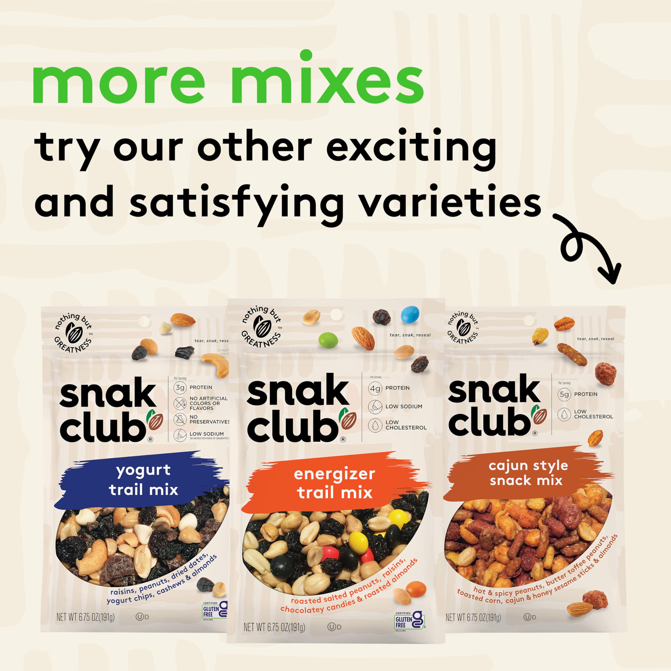 Snak Club Protein Power Snack Mix - Gluten Free & Kosher Trail Mix with Peanuts, Almonds, Cashews, Roasted Edamame, Dried Cranberries & Pumpkin Seeds - 4.2oz Resealable Bags (6 Pack) - Perfect for Hiking, Camping, Office Snacks & Healthy On-the-Go Nutrition