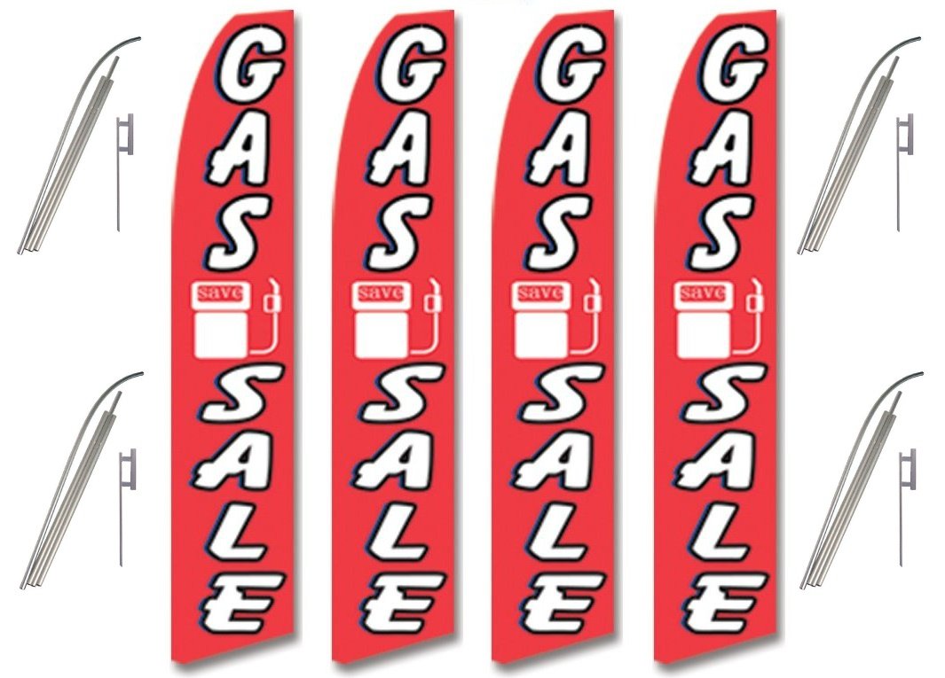 4 Pack Red Swooper Flags with White Bold Text & Pole Kits - Perfect for Gas Stations, Car Dealerships, Sports Events and Outdoor Advertising