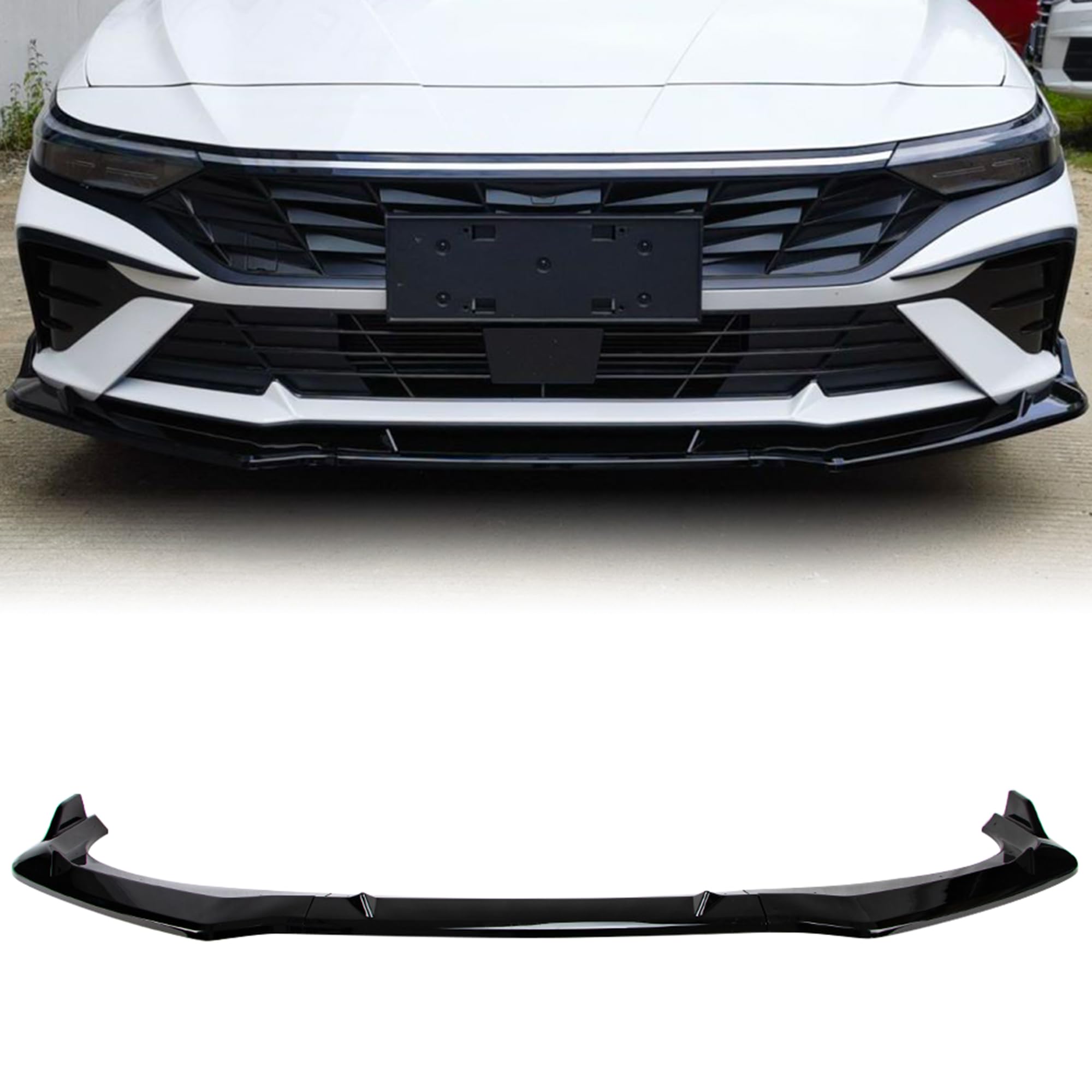 Glossy Black Front Lip Spoiler for 2024-2025 Hyundai Elantra - Aerodynamic Bumper Lip - Perfect for Car Customization & Street Racing Style Enhancement