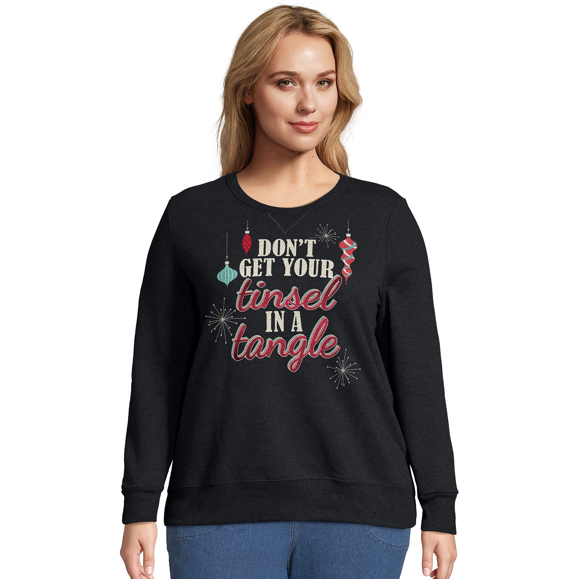 JUST MY SIZE Women's Plus Size Ugly Christmas Sweater - Festive Holiday Pullover for Parties & Family Gatherings
