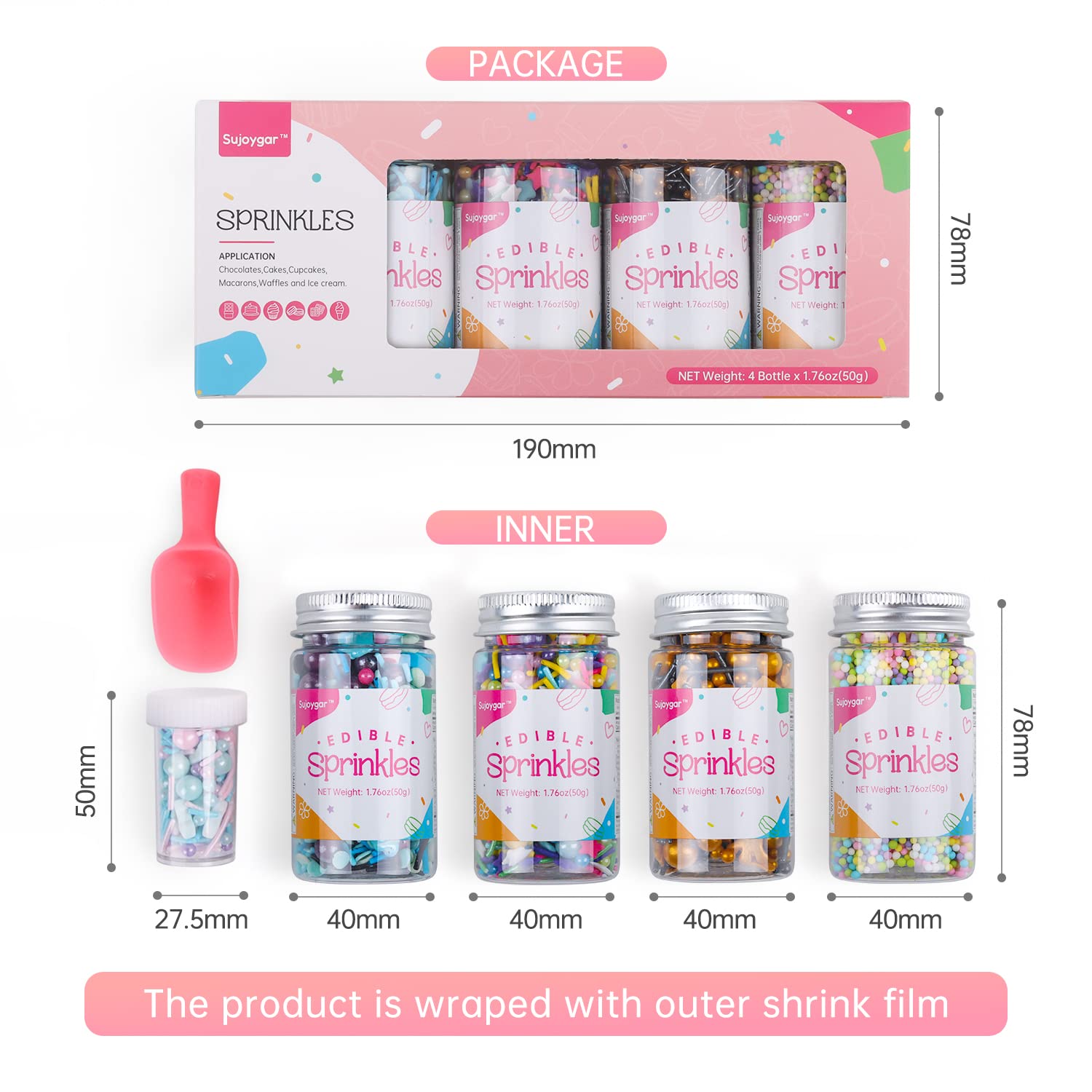 Edible Sprinkles for Baking - Food Grade Cookie & Cake Decorations (50g Bottle) | Perfect for Cupcake Toppers, Birthday Cakes, and DIY Dessert Decorating