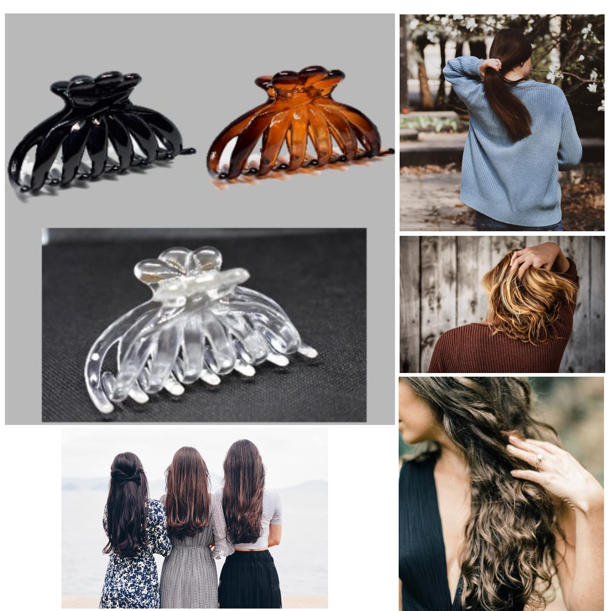Marrie Non-Slip Hair Claw Clips for Women & Girls - Strong Hold Double Jaw Hair Clamps for Medium to Thin & Long Hair - Stylish Hair Accessories (Black, Brown, Clear) - Perfect for Work, School & Everyday Hairstyles