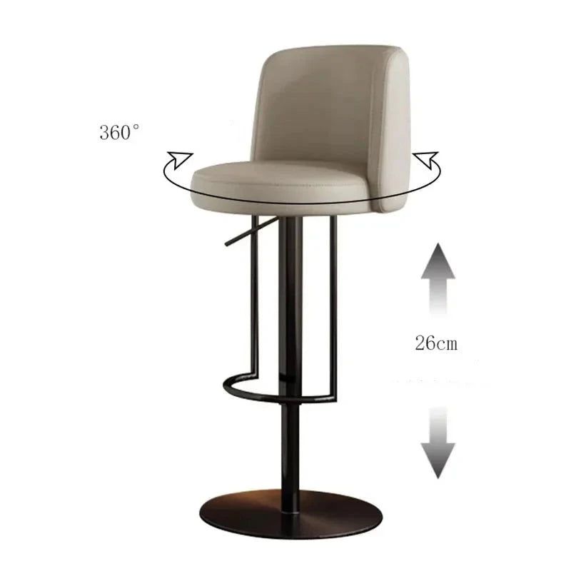 Adjustable Leather Bar Stool with Disk Base - Modern Swivel Counter Height Stool for Kitchen Island, Breakfast Nook & Home Bar