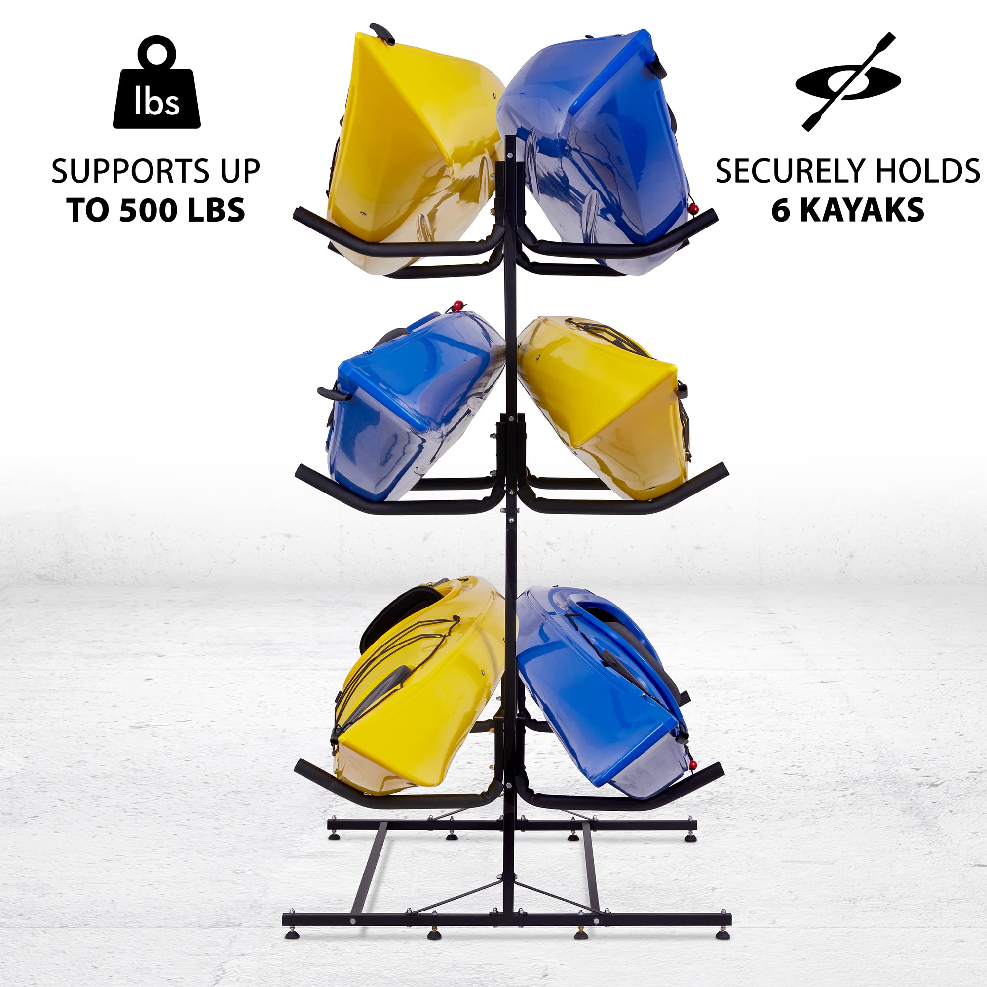 Heavy Duty Kayak Storage Rack for 6 Kayaks, SUPs, Canoes & Paddleboards - Indoor/Outdoor Freestanding Stand for Garage, Shed, Dock or Backyard - Perfect for Kayak Enthusiasts & Water Sports Lovers