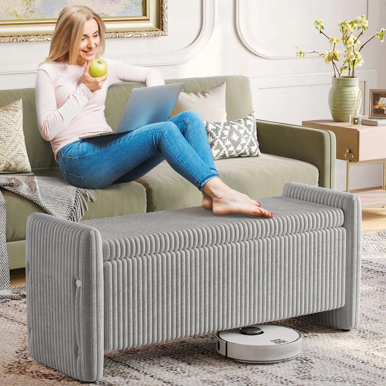 Bestier Velvet Ottoman Storage Bench with Tufted Seat - Stylish Footrest & Organizer for Bedroom, Living Room, Entryway - Perfect for Extra Seating & Hidden Storage