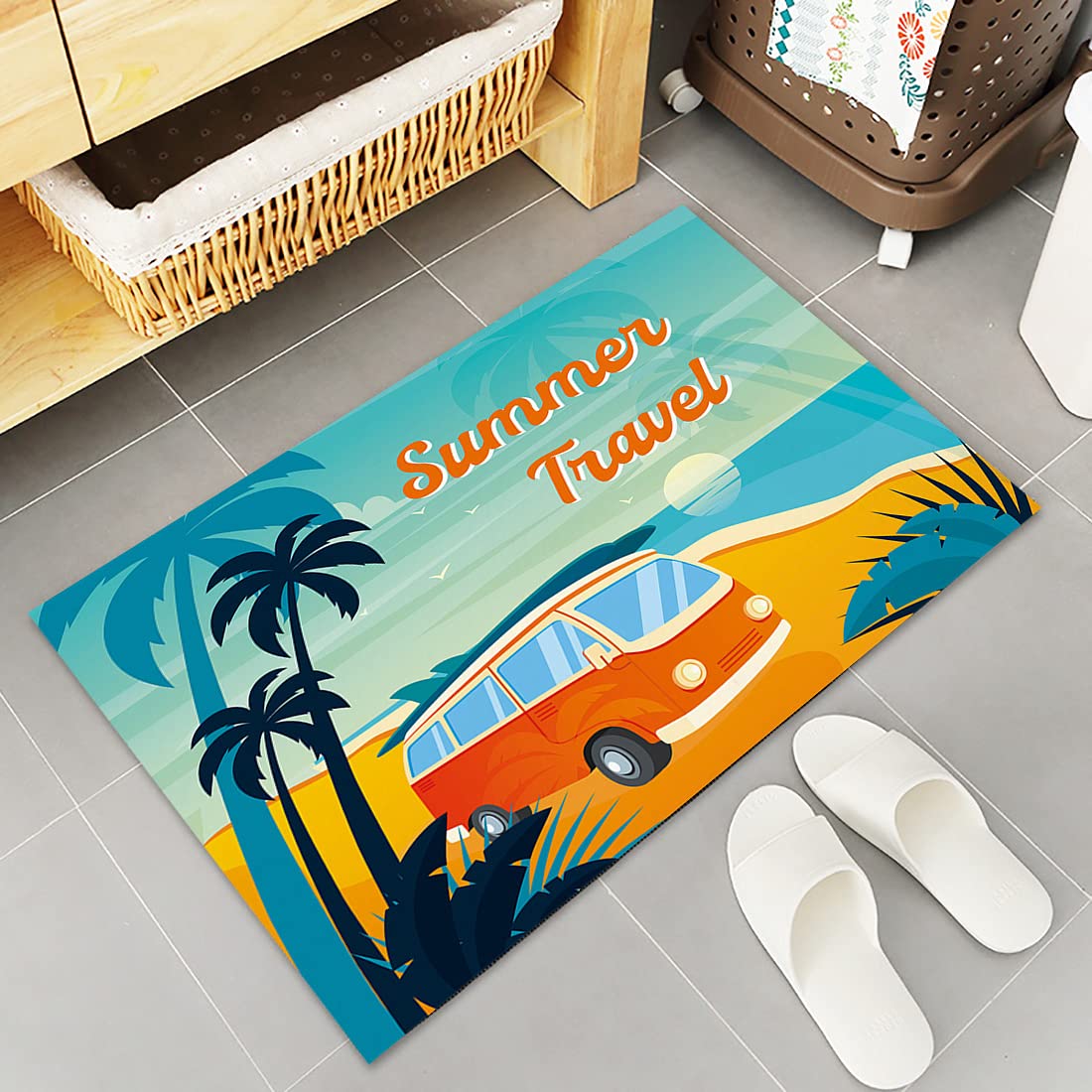 Non-Slip Welcome Mat for Home Entrance - Tropical Palm Tree Doormat for Front Door, Bathroom & Camper Van - Durable Indoor/Outdoor Floor Mat for Garden, Patio & Summer Travel Decor | Perfect for Beach Houses, Vacation Rentals & Tropical-Themed Spaces