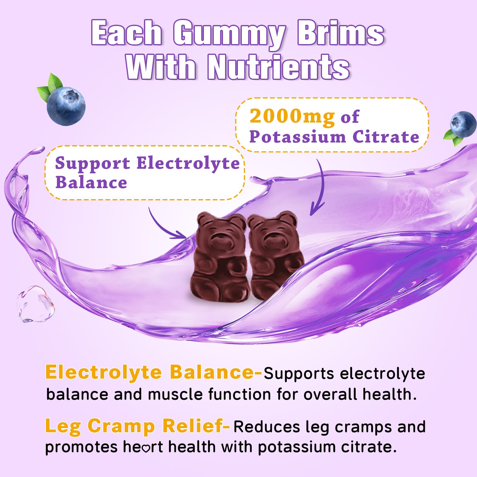 2 Pack Potassium Citrate Gummies - Vegan Potassium Supplement for Muscle Health, Leg Cramp Relief & Electrolyte Balance | Non-GMO, Gluten-Free, Blueberry Flavor (120 Count) | Perfect for Athletes, Fitness Enthusiasts & Active Lifestyles