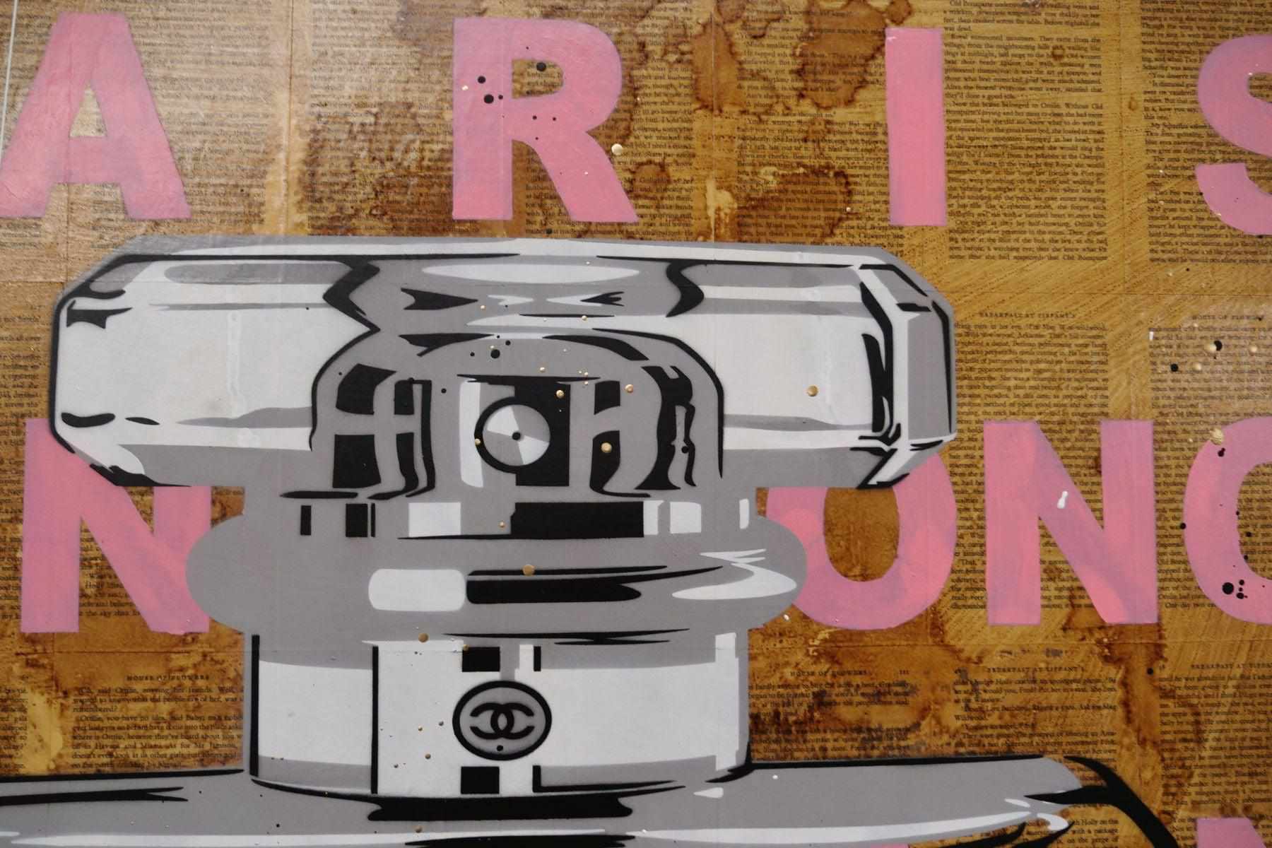 Chanel Pink Perfume Bottle Urban Pop Art Painting - 120cm x 100cm Large Canvas Wall Decor for Living Room, Bedroom & Book Club
