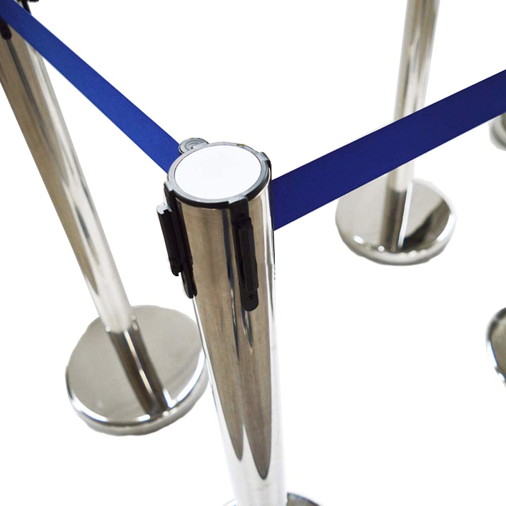 INTSUPERMAI 6-Pack Retractable Belt Stanchion Posts with Blue Queue Belts - Stainless Steel Crowd Control Barriers for Events, Banks & Retail Stores