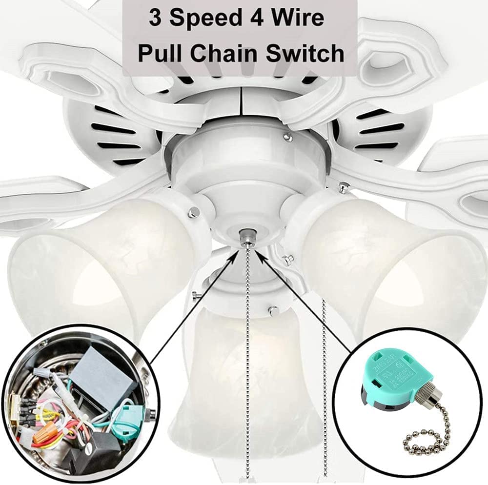 3 Speed 4 Wire Ceiling Fan Switch Replacement Part - Ze-268s6 Nickel Pull Chain Switch for Bedroom, Living Room & Outdoor Fan Repair