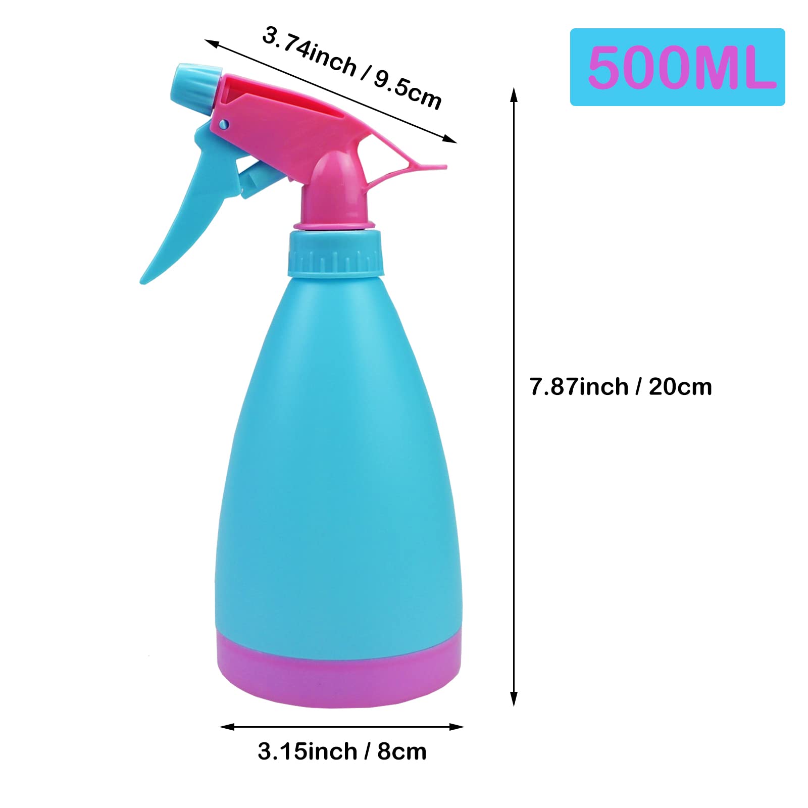 500ml Mist Spray Bottles 2-Pack - Leakproof Refillable Sprayer for Cleaning & Gardening
