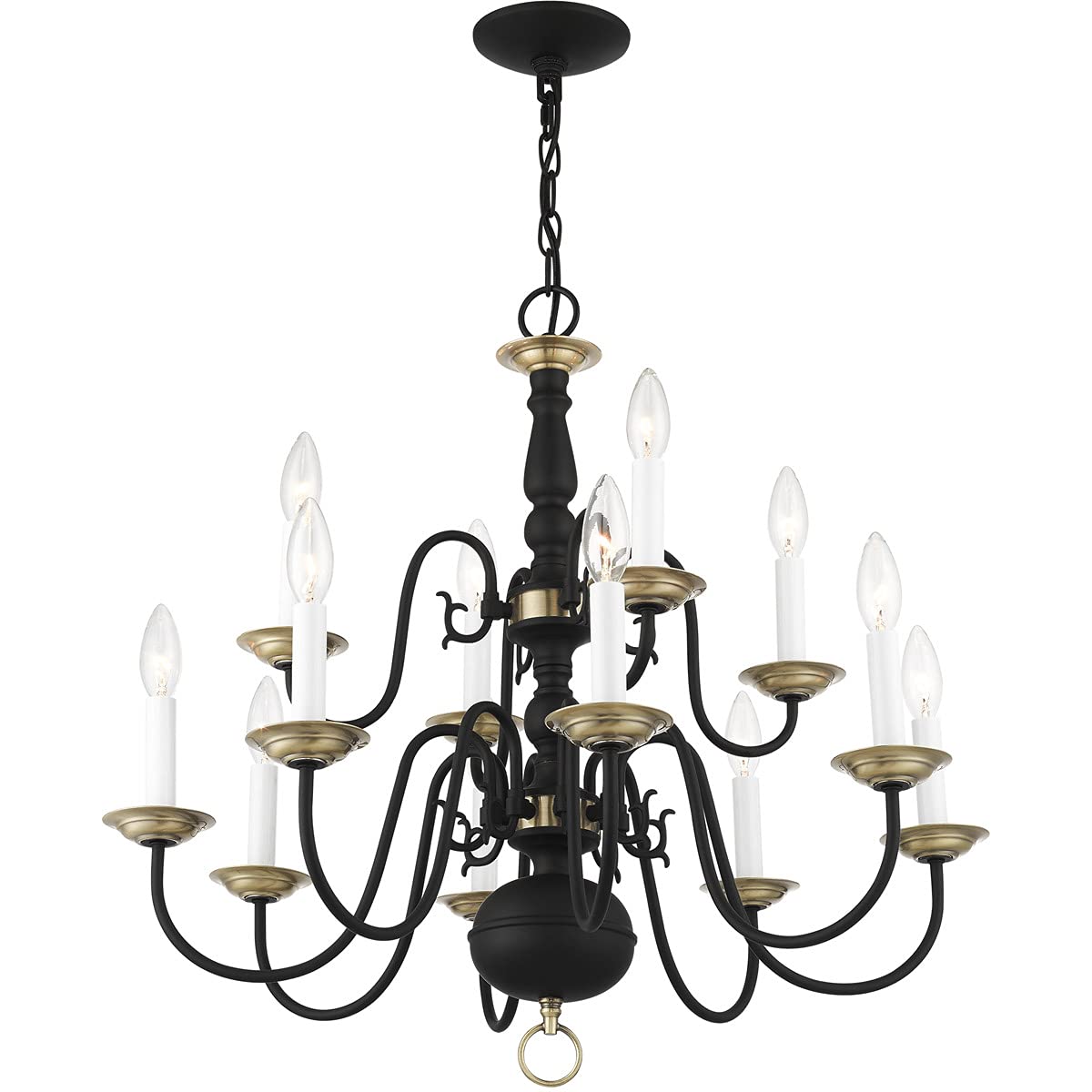Livex Lighting 5012-04 12-Light Black Chandelier - Modern Crystal Ceiling Light Fixture for Dining Room, Bedroom & Living Room Decor