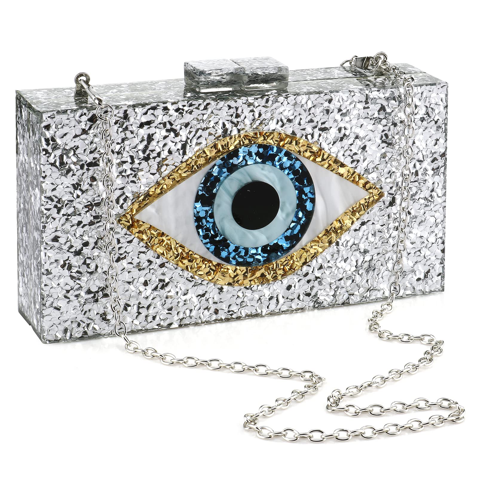 Stylish Acrylic Clutch Purse for Women - Multicolor Glitter Evening Bag, Clear Perspex Box Clutch with Crossbody Strap - Perfect for Parties, Weddings & Special Occasions
