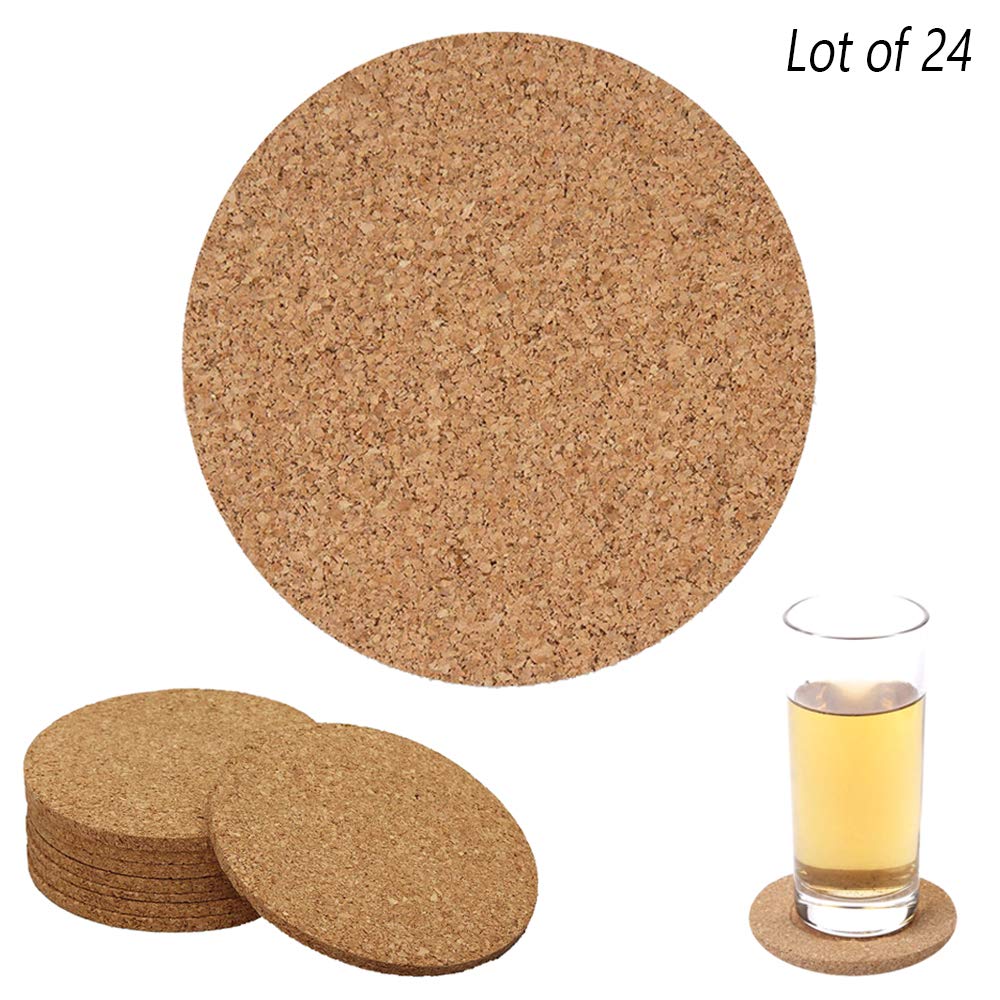 24-Pack Cork Coasters Set - Absorbent Drink Pads for Coffee, Beer & Wine - DIY Tile Craft Coasters for Home Bar, Kitchen & Dining Table Decor (Natural Brown) - Perfect for Parties, Weddings & Everyday Use