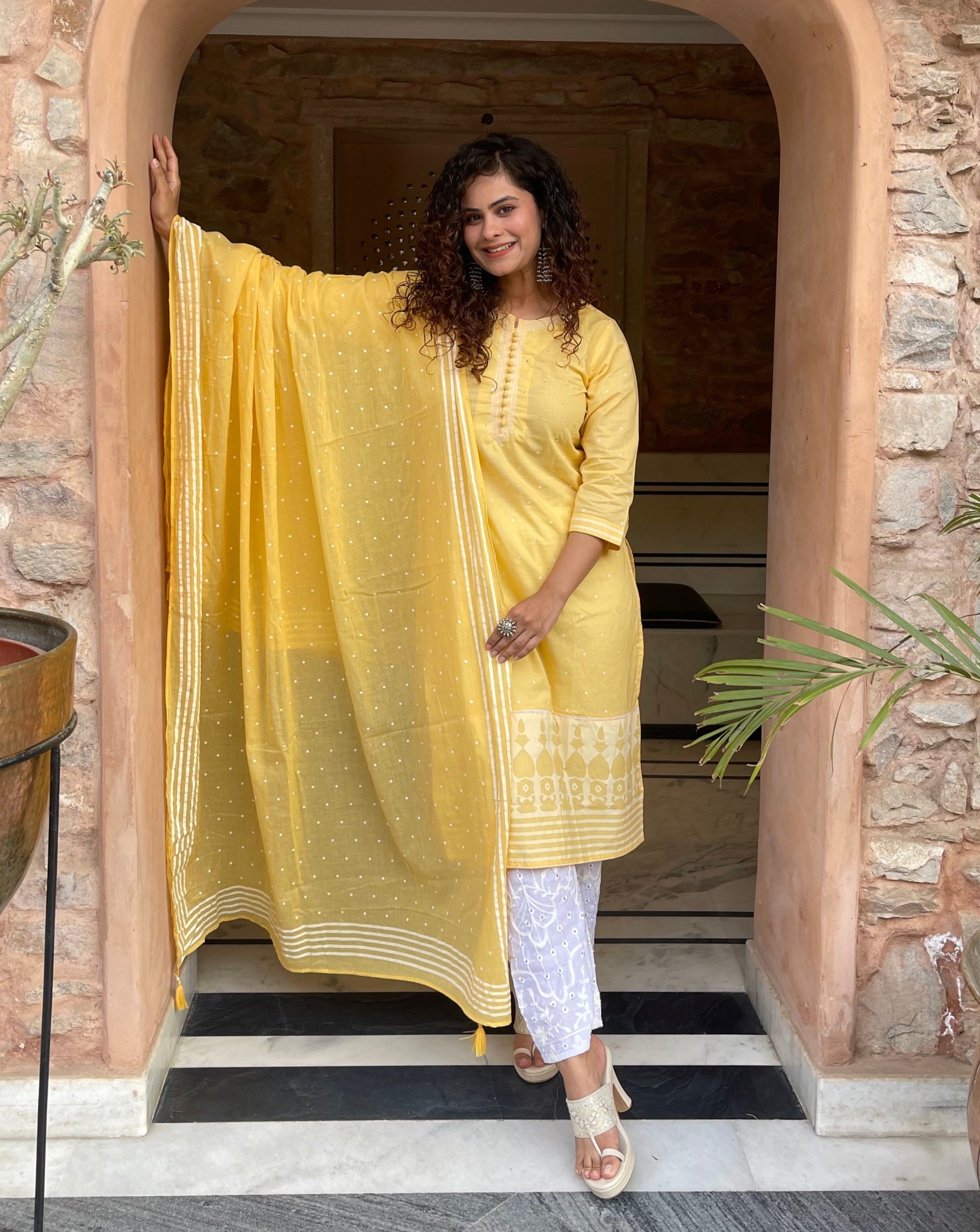 Stylish Yellow Embroidered Dupatta Suit Set for Women - Traditional Indian Ethnic Wear for Weddings, Festivals & Special Occasions