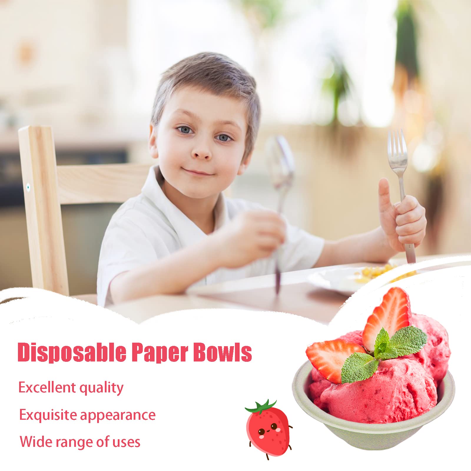 100 Pack 8oz Compostable Paper Bowls - Heavy-Duty Disposable Natural Bagasse Bowls | Biodegradable & Eco-Friendly Soup Bowls | Heat Resistant for Hot & Cold Foods | Perfect for Ice Cream, Salad, Soup, Snacks, Dessert, Pasta | Ideal for Parties, Picnics, Catering & Home Use