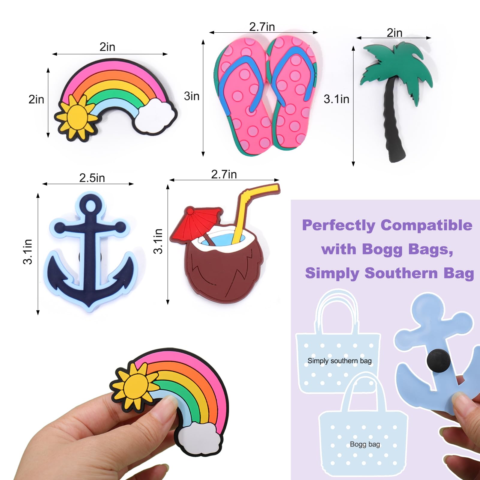 BABORUI 5Pcs Hawaiian Style Bogg Bag Charms - Cute Accessories for Bogg Bags & Simply Southern Totes (All Sizes) - Perfect for Beach, Pool & Summer Vacations