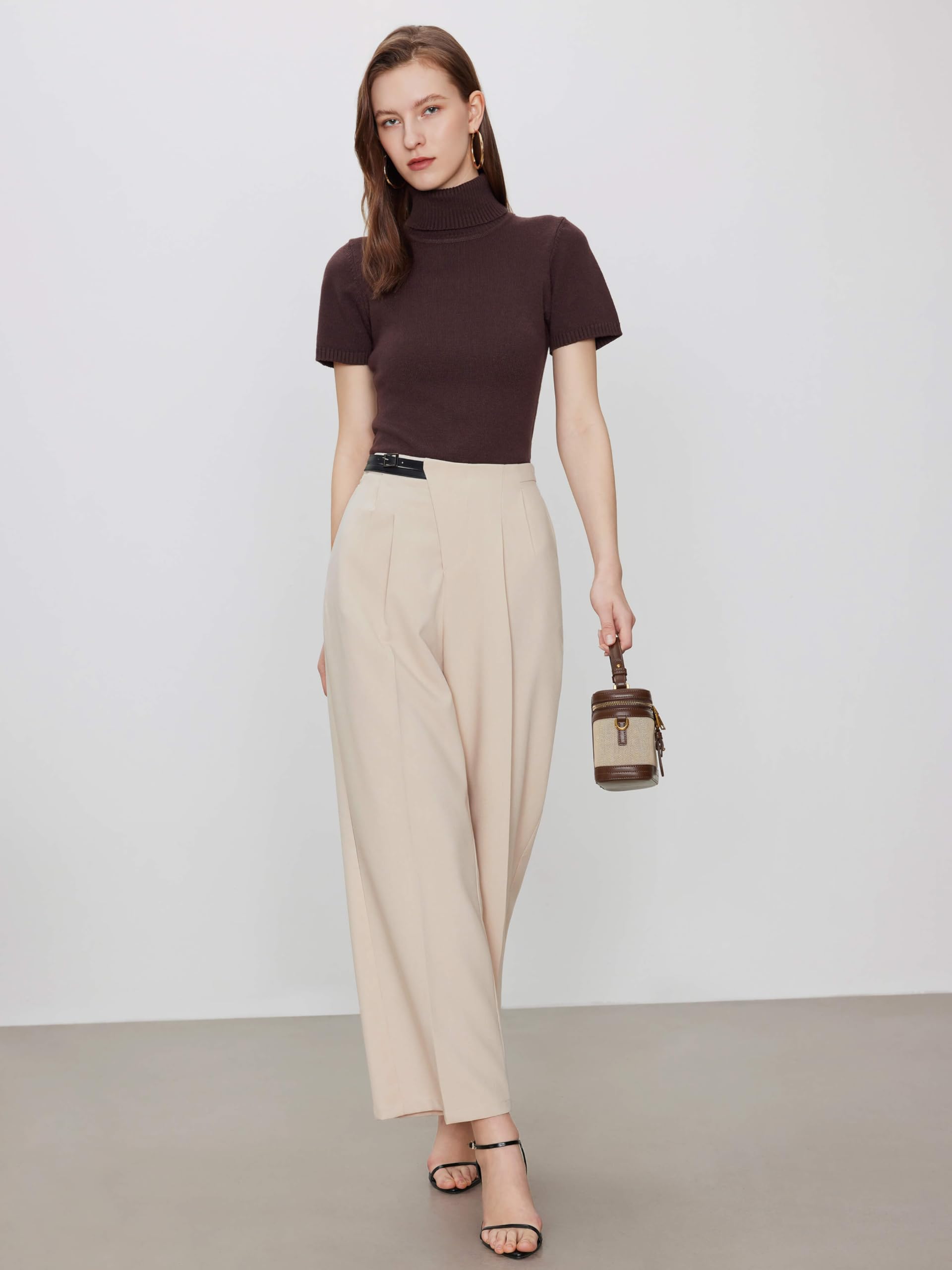 Women's High Waisted CIDER Belted Dress Pants with Pockets - Straight Leg Office Trousers for Business Casual & Work Wear | Perfect for Professional Meetings, Office Outfits & Smart Casual Occasions