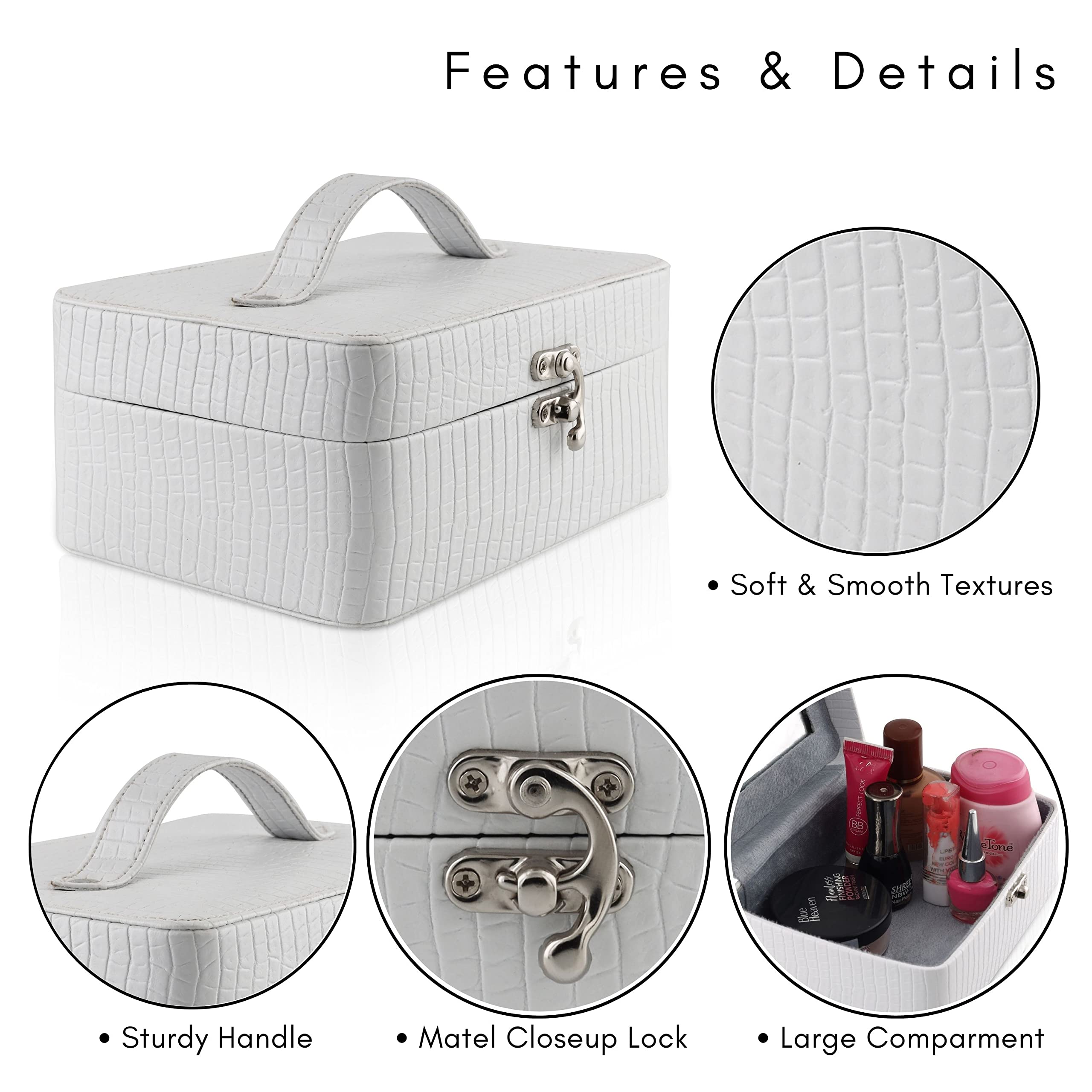 Professional Cosmetic Makeup Kit Organizer - Travel Toiletry Vanity Box with Storage Compartments | Portable Cosmetic Bag for Home & Travel | Perfect for Makeup Artists, Beauty Enthusiasts & On-the-Go Professionals (White)