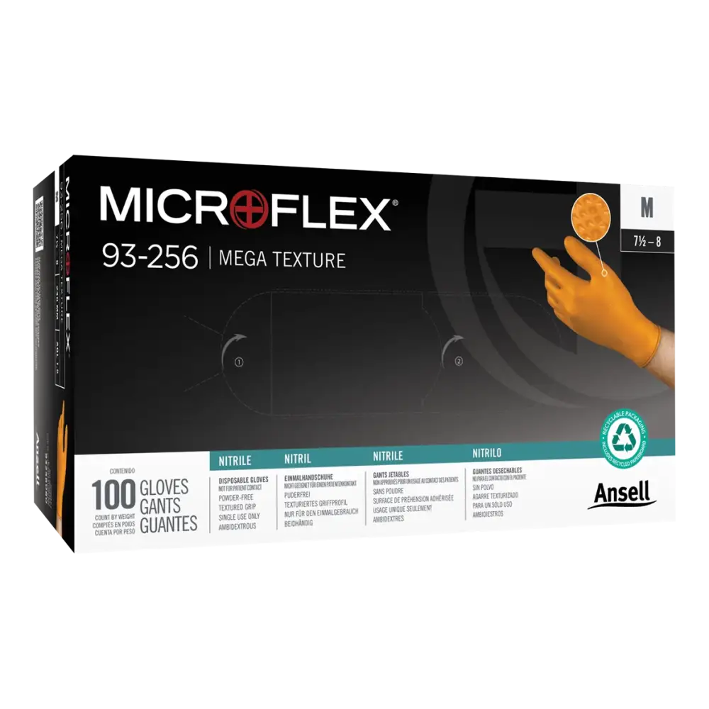 AA Mega Texture Orange Nitrile Gloves - Large Size (100 Gloves per Box) | Disposable, Chemical Resistant, Latex-Free for Medical, Cleaning & Industrial Use