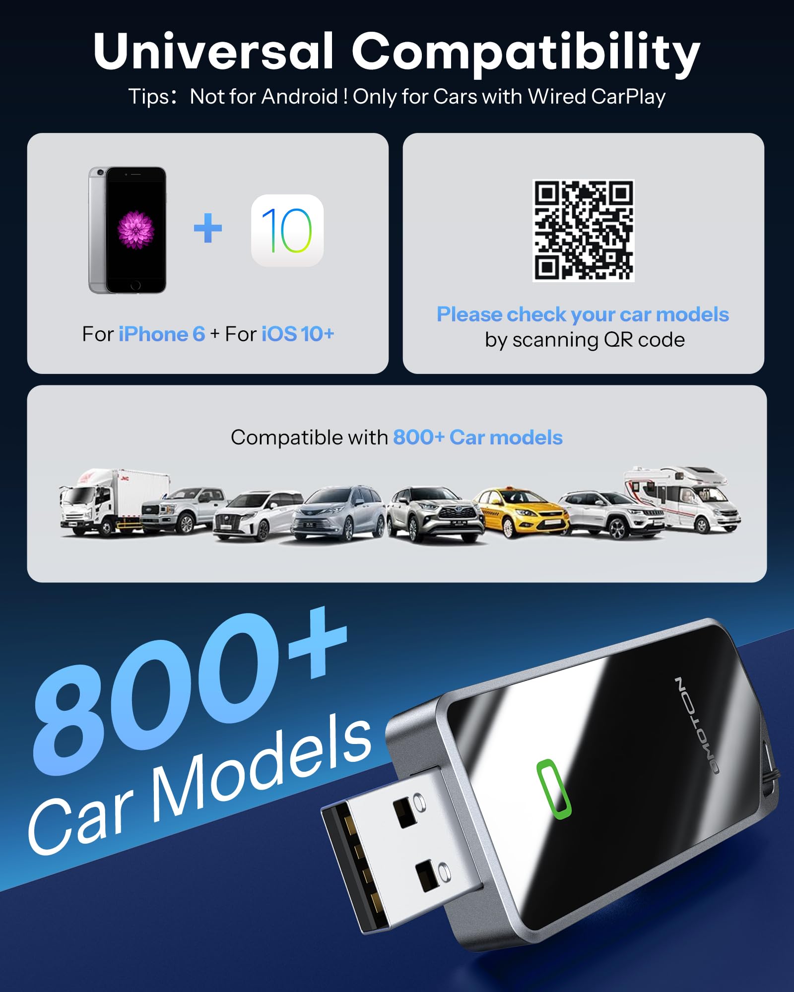 Wireless CarPlay Adapter for iPhone - Mini Plug & Play Dongle Converts Wired to Wireless CarPlay (iOS 10+, Compatible with 800+ Car Models) - Perfect for Commuting, Road Trips & Hands-Free Driving