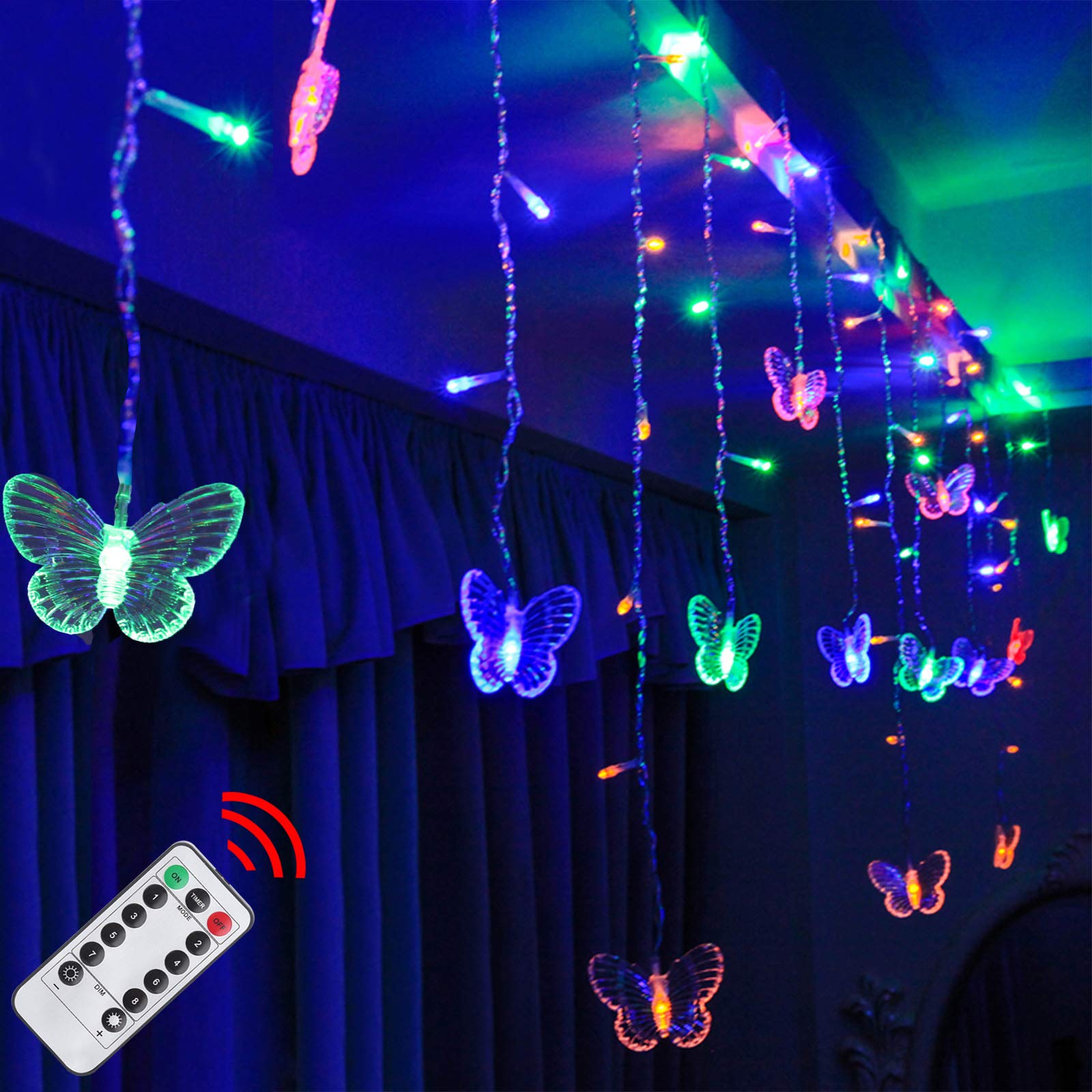 Decorman 13ft 96 LED Butterfly Curtain Lights with Remote - USB Powered Fairy String Lights, 16 Butterflies & 8 Lighting Modes for Bedroom, Window, Wall Decor - Perfect for Christmas, Wedding, Party & Home Decoration