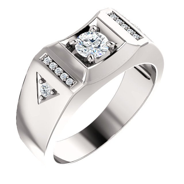 14KT Gold Men's Diamond Accent Ring - 1/2 CTW Round Cut Solitaire Ring for Wedding, Anniversary & Special Occasions