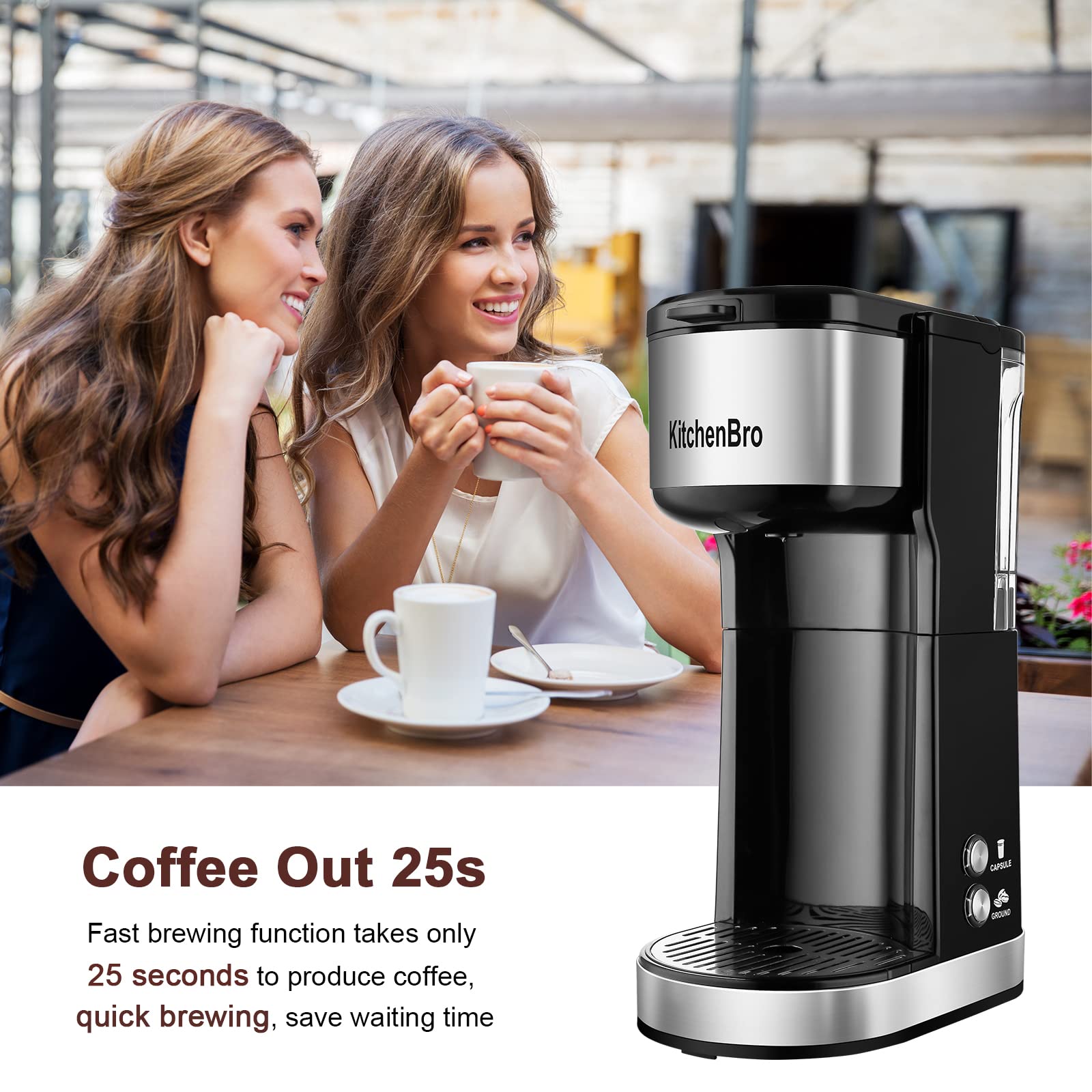 Compact Single Serve Coffee Maker with 14oz Reservoir - K Cup Compatible, Space Saving Design for Small Kitchens, 2-in-1 Coffee Machine (6-14oz Brew Sizes), Perfect for Travel Mugs & Office Use, Self-Cleaning Pod Brewer for Easy Maintenance - Ideal for Home, Dorm & RV Coffee Lovers