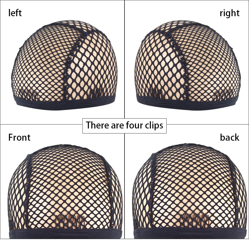 YANTAISIYU 2 Pack Black Stretchable Mesh Wig Caps with 4 Hair Clips - Breathable Crochet Braided Wig Liner for Wig Making & Hair Styling - Perfect for Cosplay, Daily Wear & Protective Hairstyles