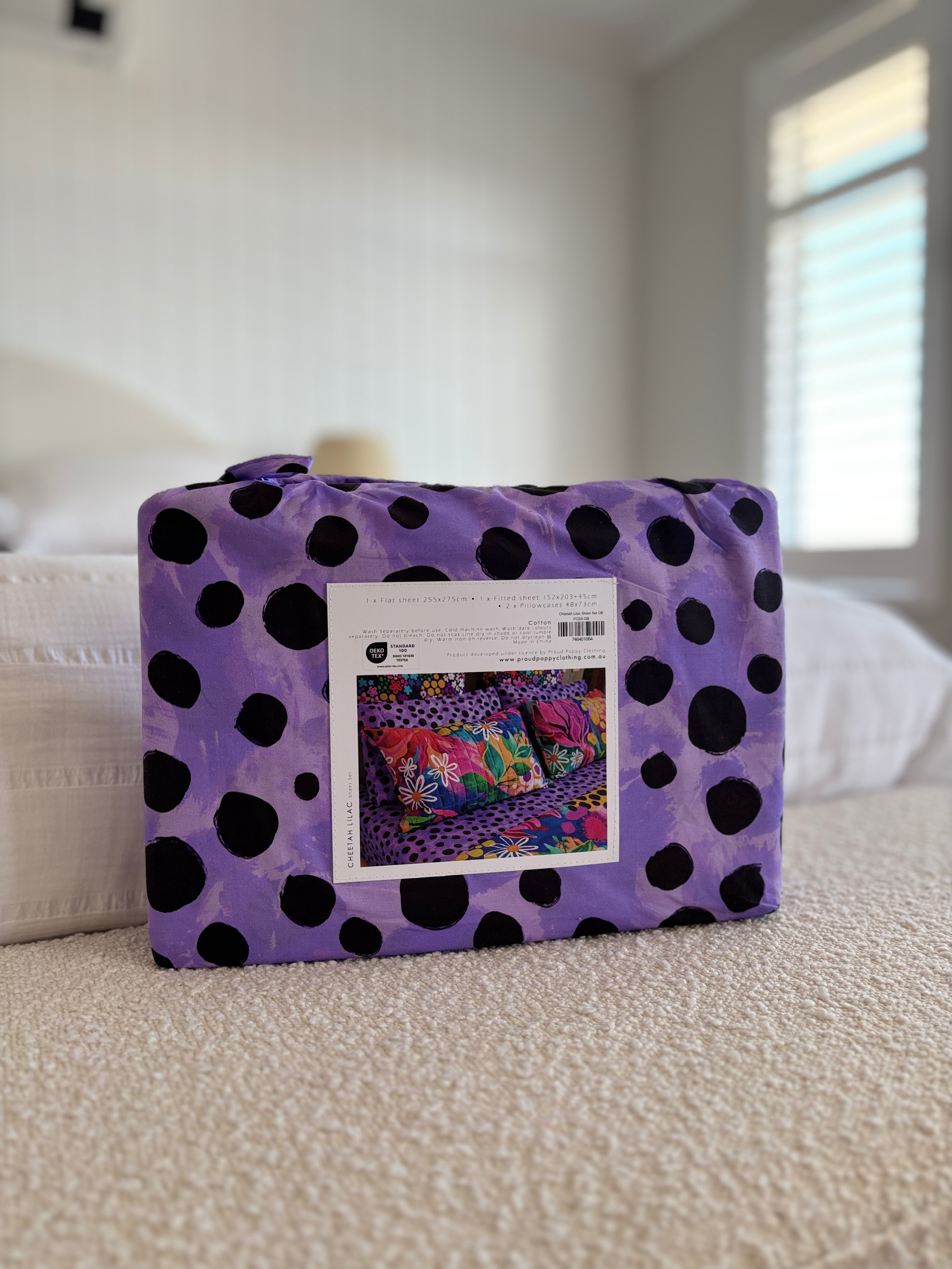Kasey Rainbow Purple Cheetah Print Sheet Set - Soft Luxury Bedding for Queen Size Beds - Perfect for Modern Bedrooms & Guest Rooms