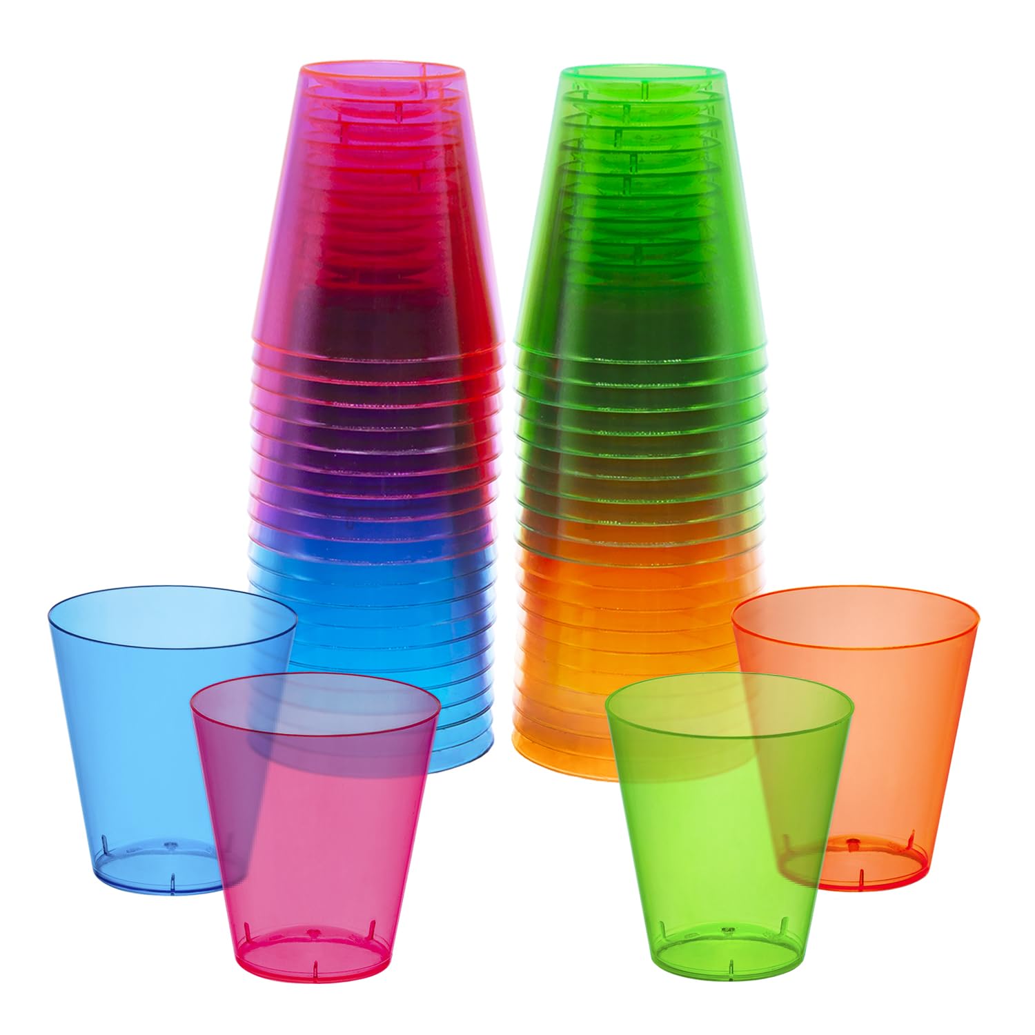 1200-Pack Neon Hard Plastic 2 oz Shot Glasses - Party Essentials N212009 for Bars, Weddings & College Events - Bulk Disposable Drinking Cups for Cocktails, Shots & Mixed Drinks