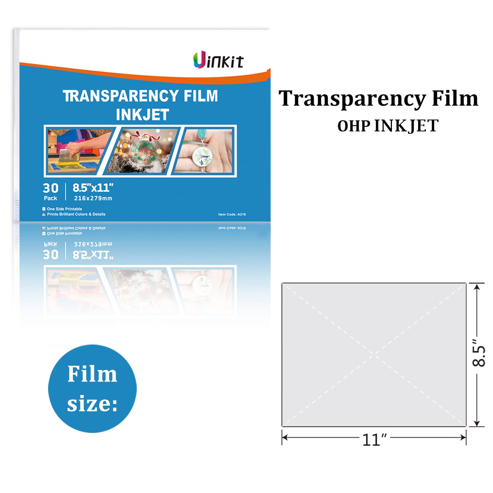 Uinkit 30-Pack Printable Transparency Film Sheets - 8.5x11 Inch Clear Acetate for Inkjet Printers, Overhead Projectors & DIY Crafts | Quick-Drying, High-Quality OHP Film for School Presentations, Office Meetings & Artistic Projects