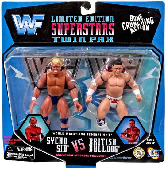 1997 WWF Jakks Pacific Superstars 2-Pack Wrestling Action Figures: Sycho Sid vs. British Bulldog - Exclusive Collectible for WWE Fans & Wrestling Memorabilia Collectors - Perfect for Display, Play, and Nostalgic Gift Giving