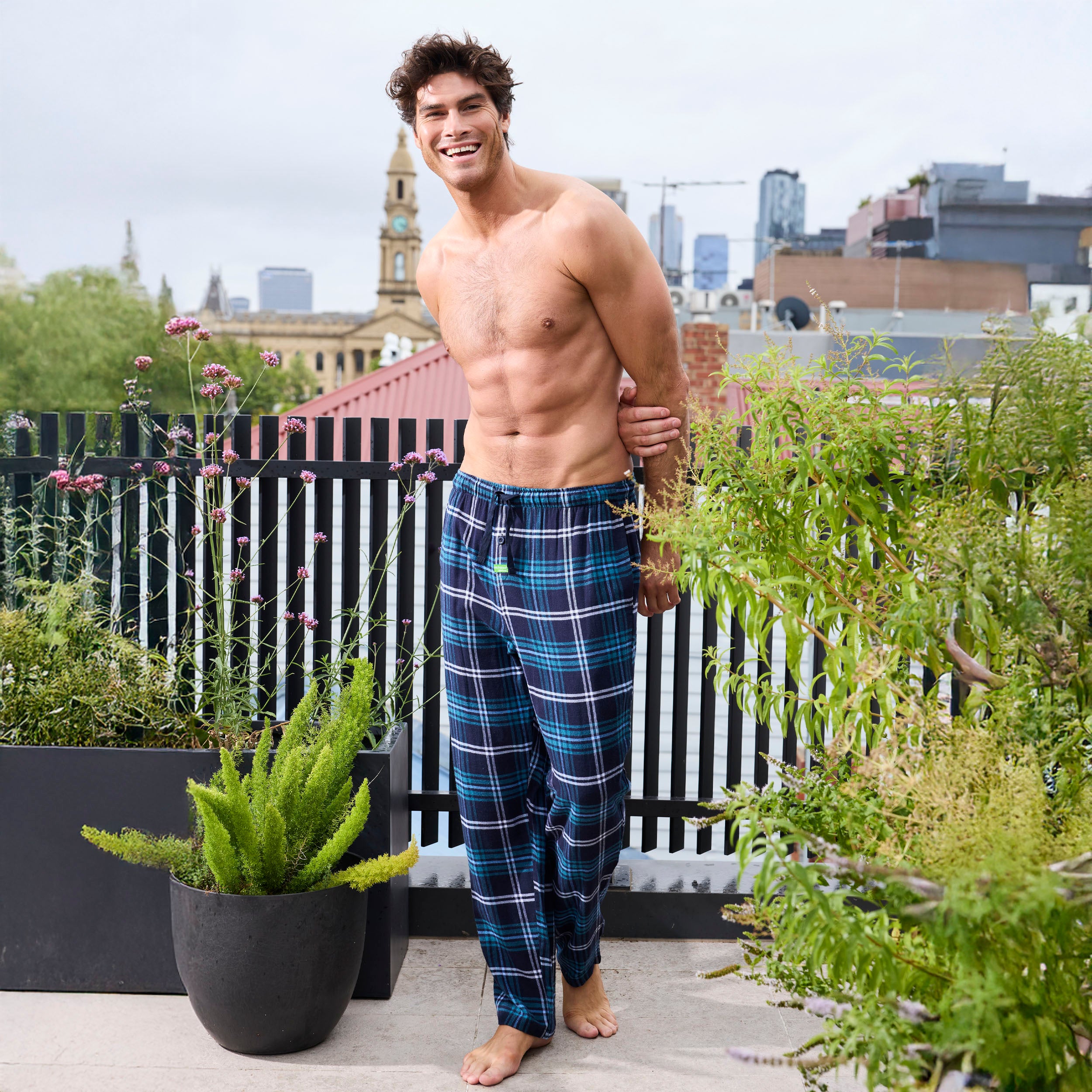 Men's Soft Bamboo Flannel Sleep Pants - Plaid Forest Print Lounge Pajama Bottoms for Comfortable Nightwear & Relaxing at Home (Navy)