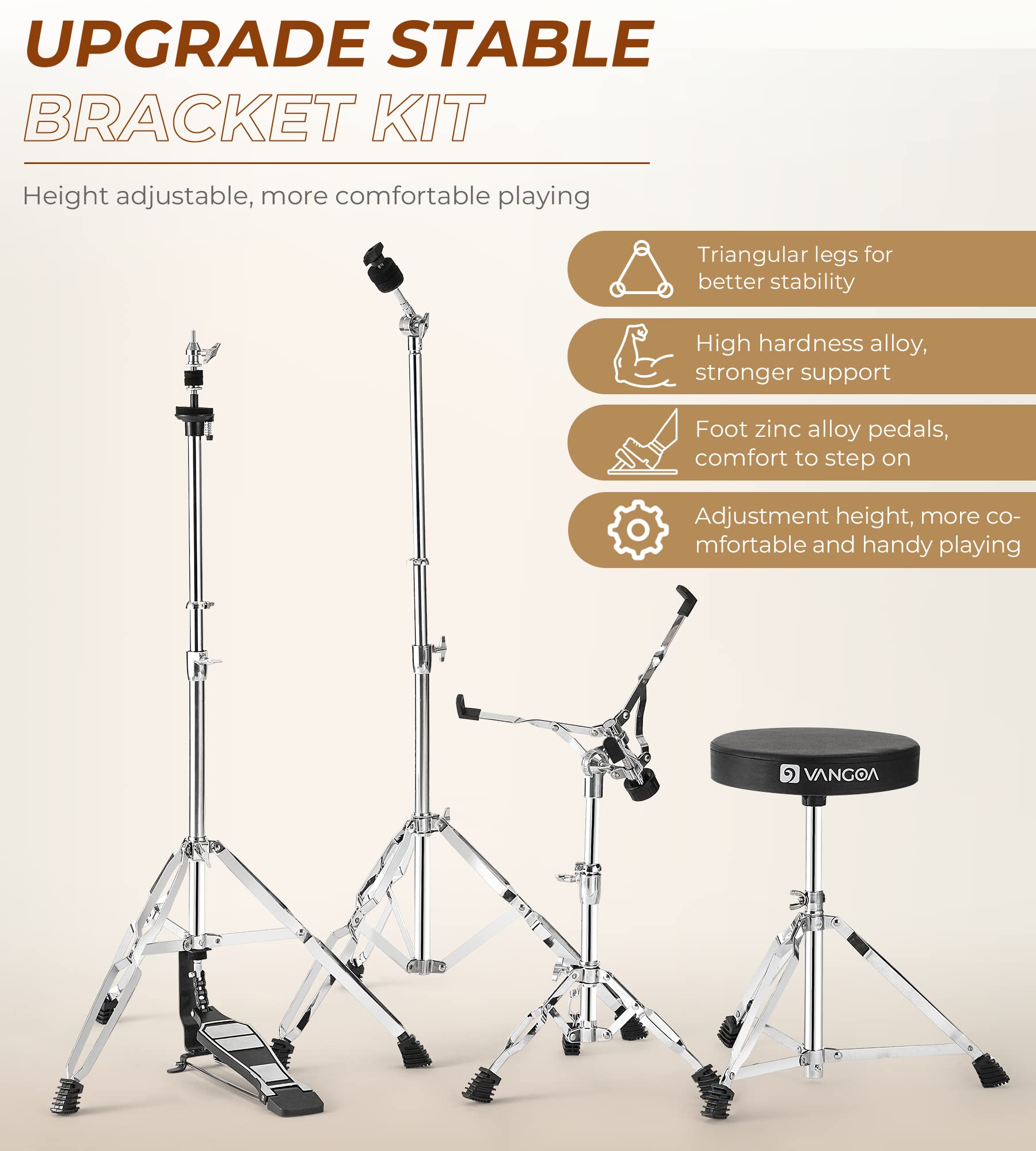 Vangoa 5-Piece Full Size Acoustic Drum Set for Beginners - 22 Inch Student Drum Kit with Cymbals, Stands, Stool, Pedal & Sticks (Blue) | Perfect for Teens, Adults & Music Enthusiasts - Home Practice, Studio Recording & Live Performances