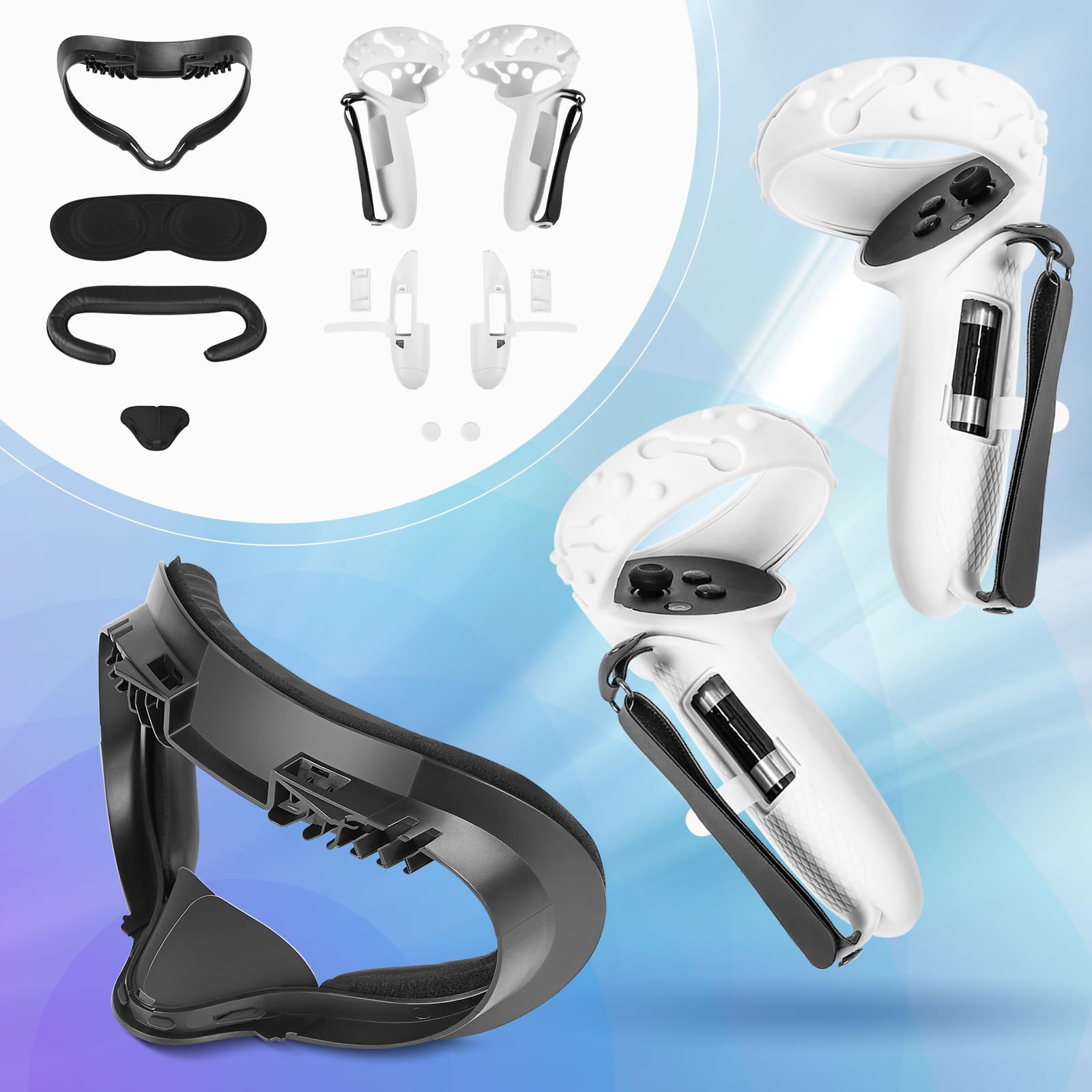 Meta Quest 2 VR Facial Interface Replacement - Extended Battery Grips, Removable Frame & Soft Foam Face Cushion - Enhanced Comfort for Long Gaming Sessions, VR Fitness & Immersive Entertainment