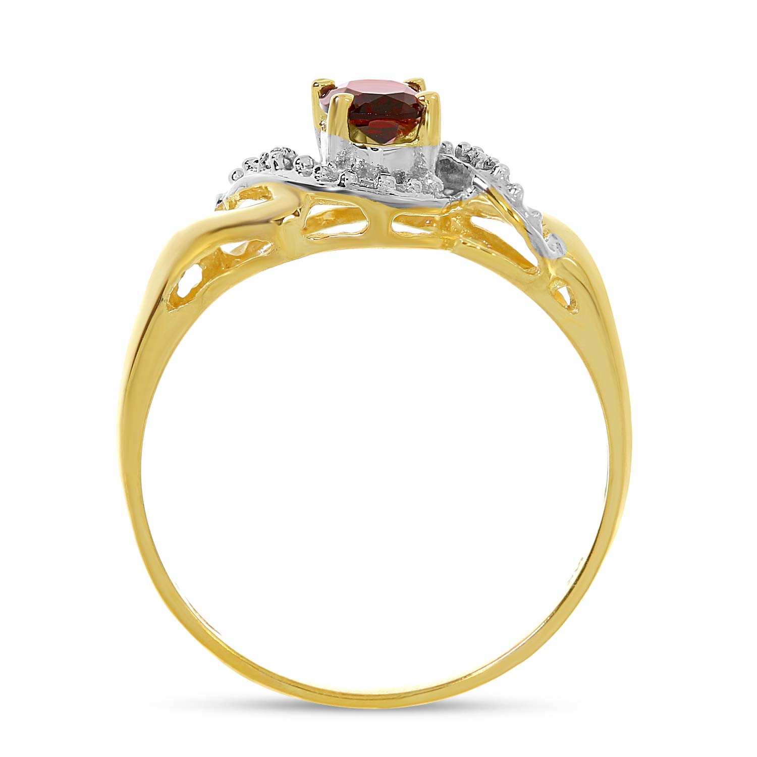 14K Yellow Gold Oval Garnet & Diamond Swirl Ring for Women – Elegant Vintage Inspired Jewelry Gift for Anniversary, Engagement & Special Occasions