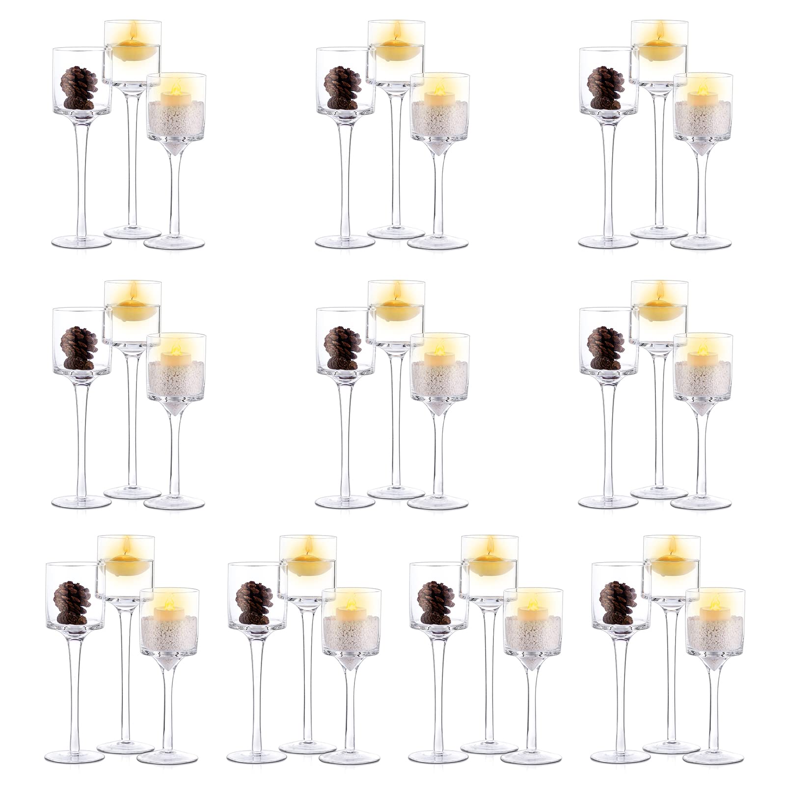 30 Pcs Clear Tall Glass Pillar Candle Holders - Elegant Tea Light Candle Holder Set for Wedding Centerpieces, Home Decor & Floating Candles | Perfect for Romantic Dinners, Party Decorations & Holiday Tablescapes