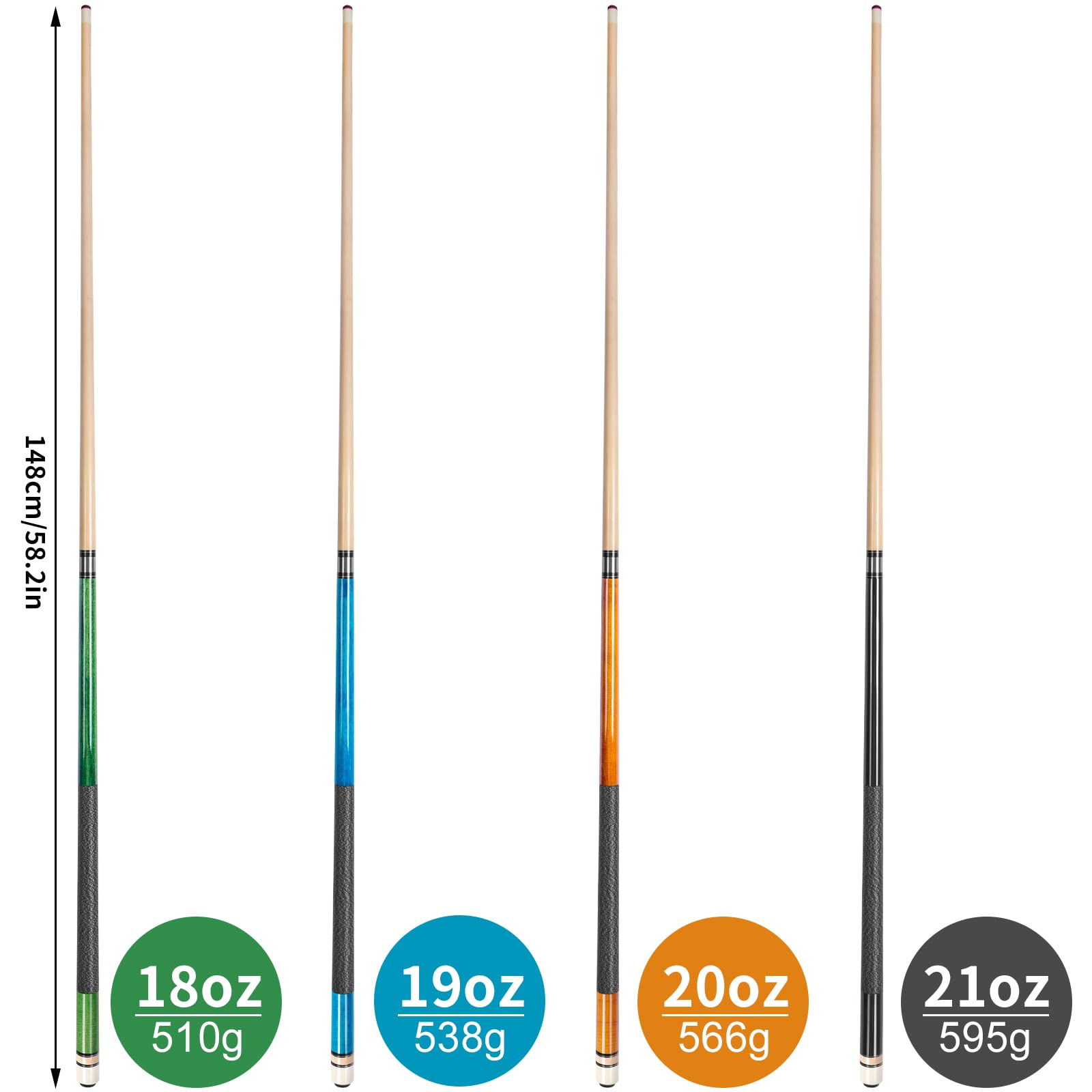 AKLOT 58-Inch Professional Pool Cue Stick - Premium Canadian Maple Wood Billiard Cue for Serious Players (18/19/20/21 oz Options) - Perfect for Tournaments, Home Game Rooms & Bars