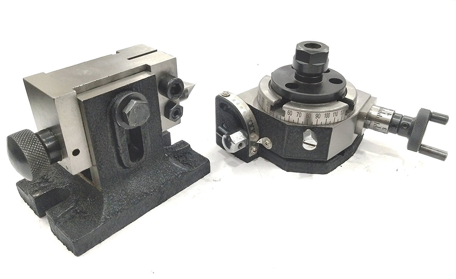 80mm Tilting Rotary Table with Round Vice, ER20 Collet Adaptor, Tailstock & Chuck - Milling Indexing Tools for CNC & Manual Machines | Includes 50mm 4-Jaw Self-Centering Chuck, Back Plate & T-Nut Bolts | Perfect for Precision Machining, Metalworking & DIY Projects