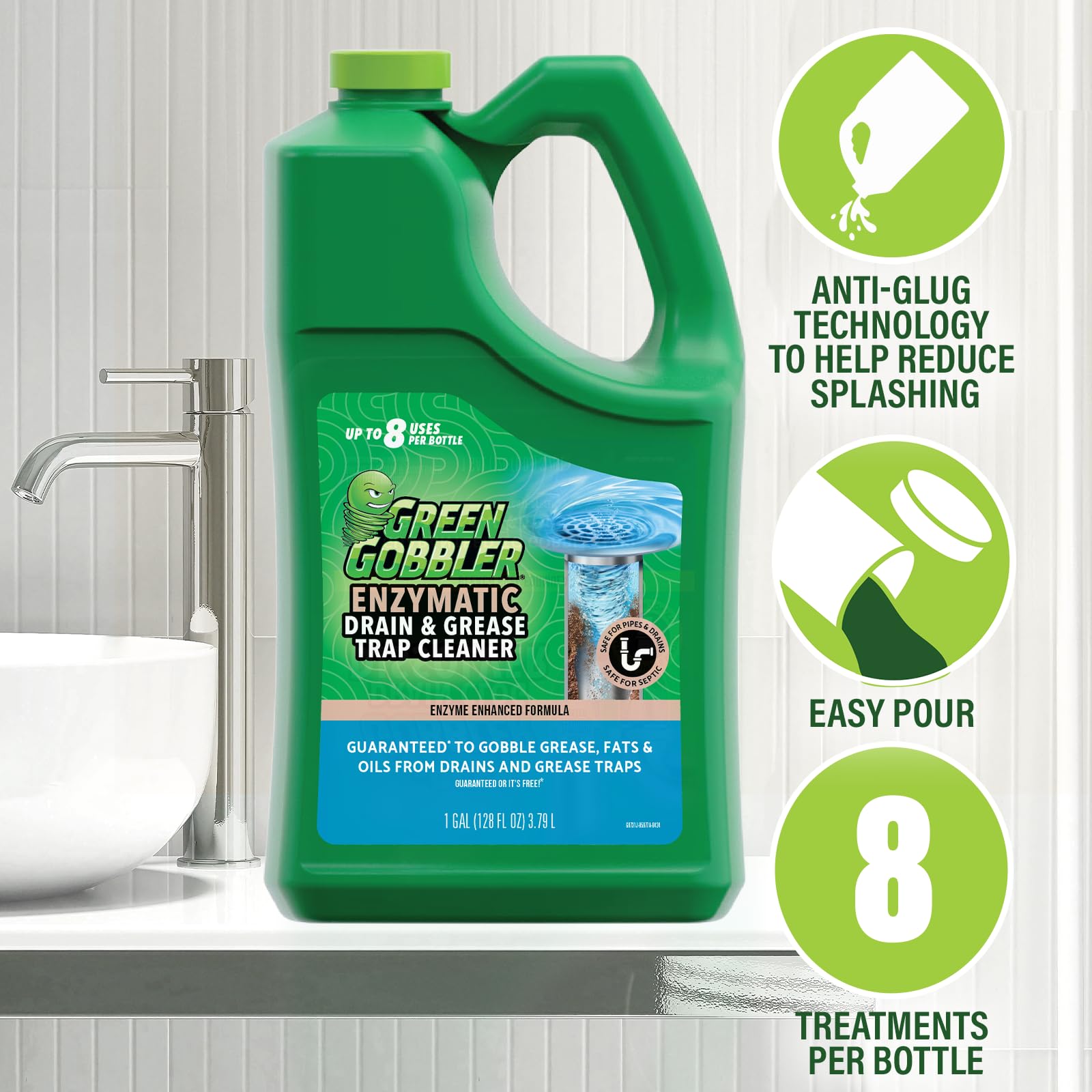 Green Gobbler Enzyme Drain Cleaner - 4 Gallon Case for Grease Trap & Sewer Treatment | Eliminates Foul Odors & Breaks Down Grease, Fat, Oil, Paper in Septic Tanks, Drain Lines | Perfect for Restaurants, Commercial Kitchens & Home Plumbing Maintenance