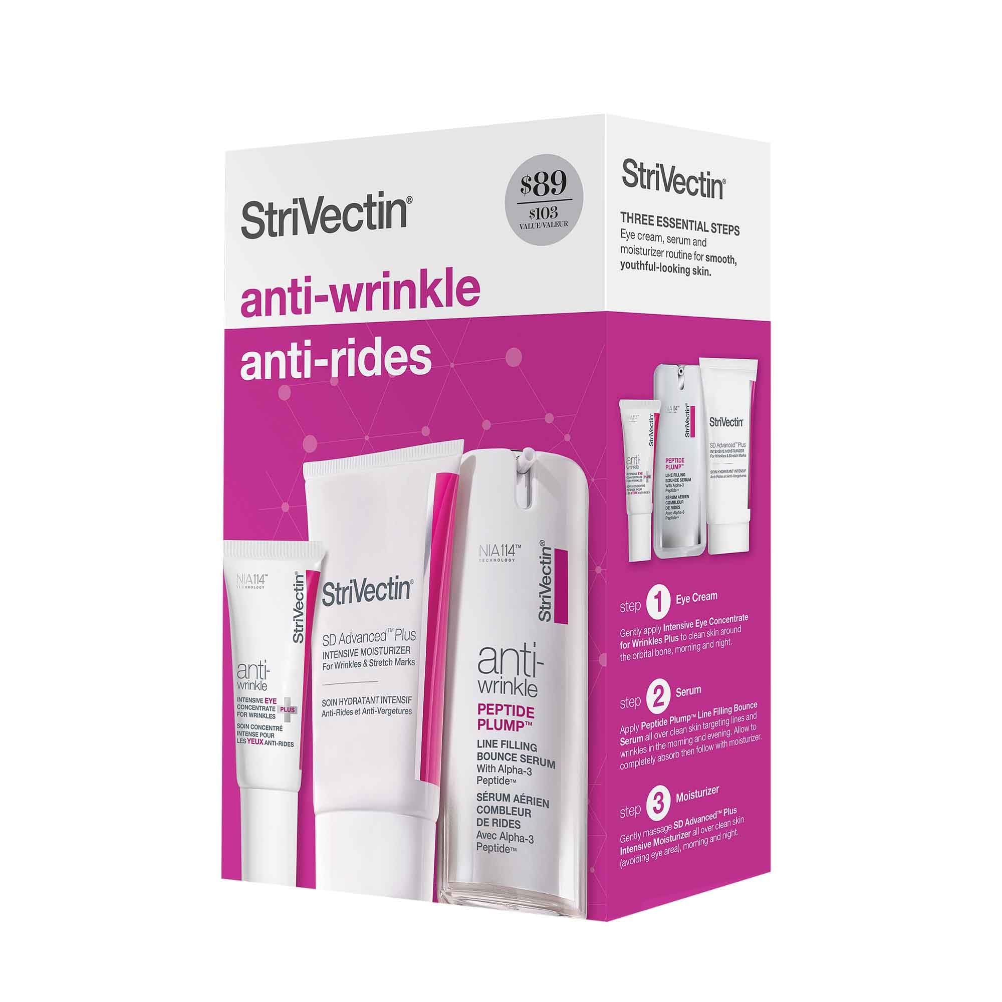 StriVectin Anti-Wrinkle Trio Kit for Face & Eyes - SD Plus Moisturizer, Peptide Plump Serum & Intensive Eye Cream | Reduce Fine Lines & Wrinkles | Perfect for Nighttime Skincare Routine & Anti-Aging Regimen