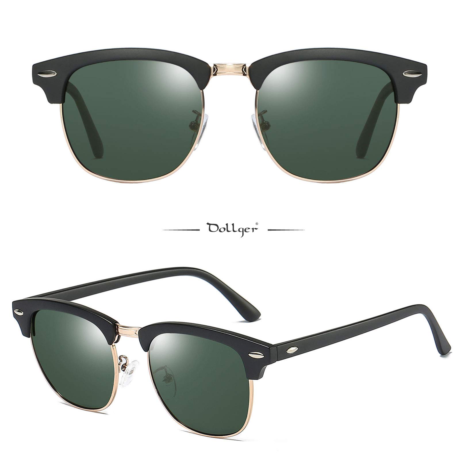 Polarized Browline Sunglasses for Men & Women - UV400 Protection Retro Semi-Rimless Frame - Perfect for Driving, Beach & Outdoor Activities