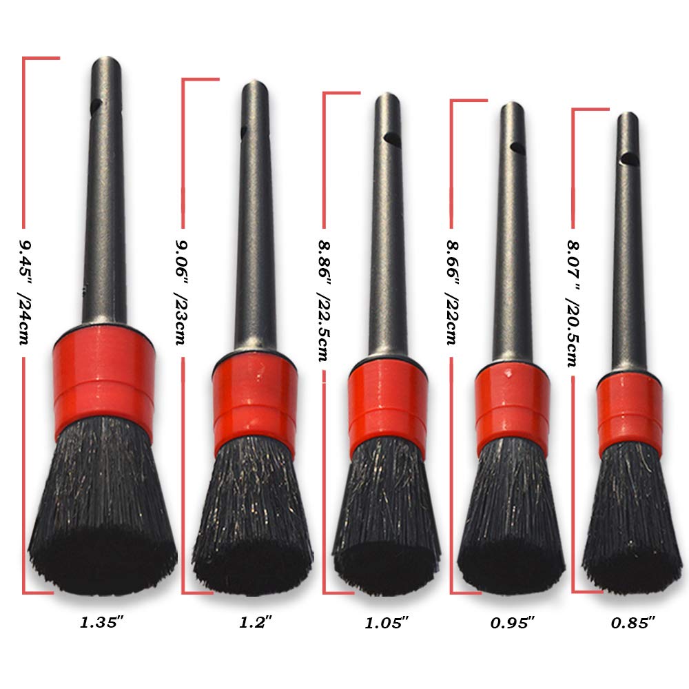 Premium Car Detailing Brush Set - 5 Sizes for Wheels, Engine & Interior Cleaning