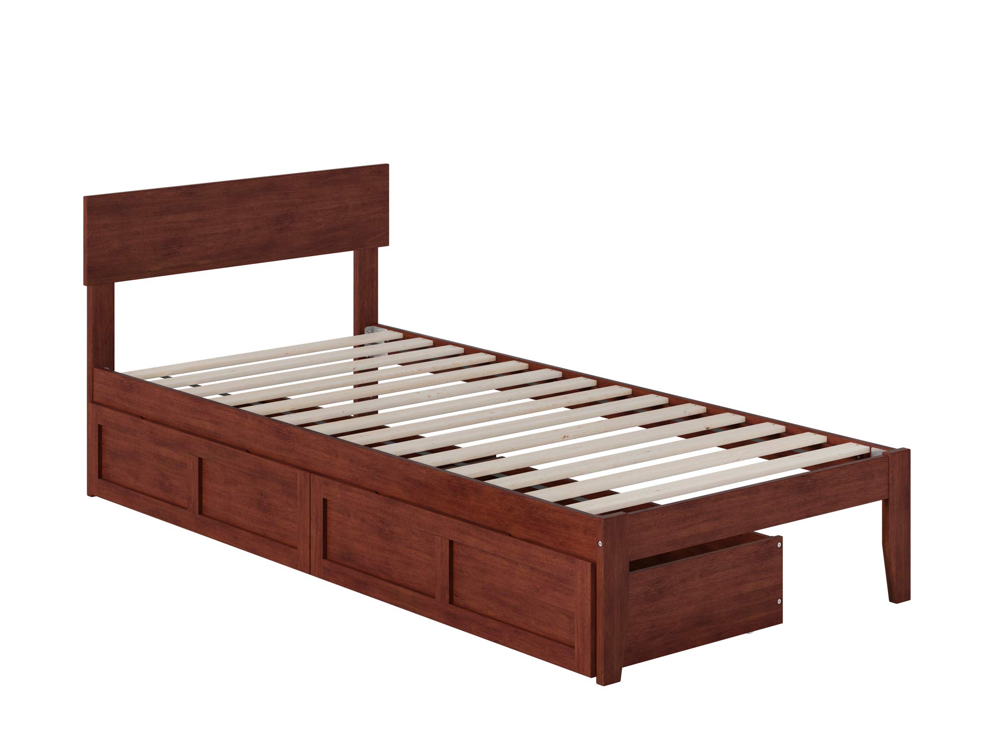 AFI Twin XL Bed Frame with Underbed Storage Drawers, Solid Walnut Wood - Perfect for Small Spaces, Dorms & Guest Rooms