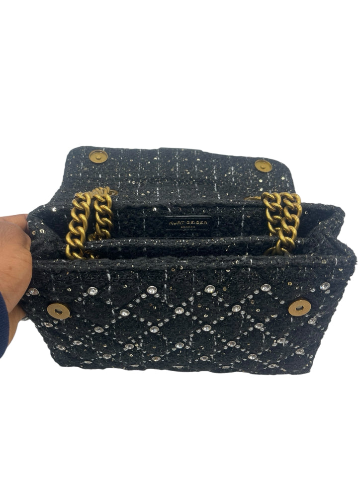 Kurt Geiger Tweed Kensington Embellished Shoulder Bag for Women | Luxury Designer Handbag for Work, Travel & Evening Events | Stylish Crossbody Purse with Embroidered Details