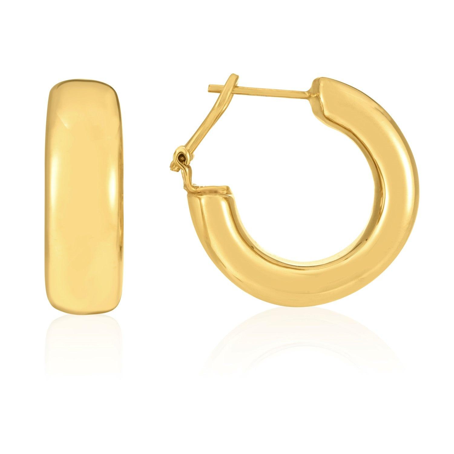 14K Yellow Gold Large Omega C Hoop Earrings for Women - Elegant & Durable Everyday Jewelry - Perfect for Work, Parties & Special Occasions