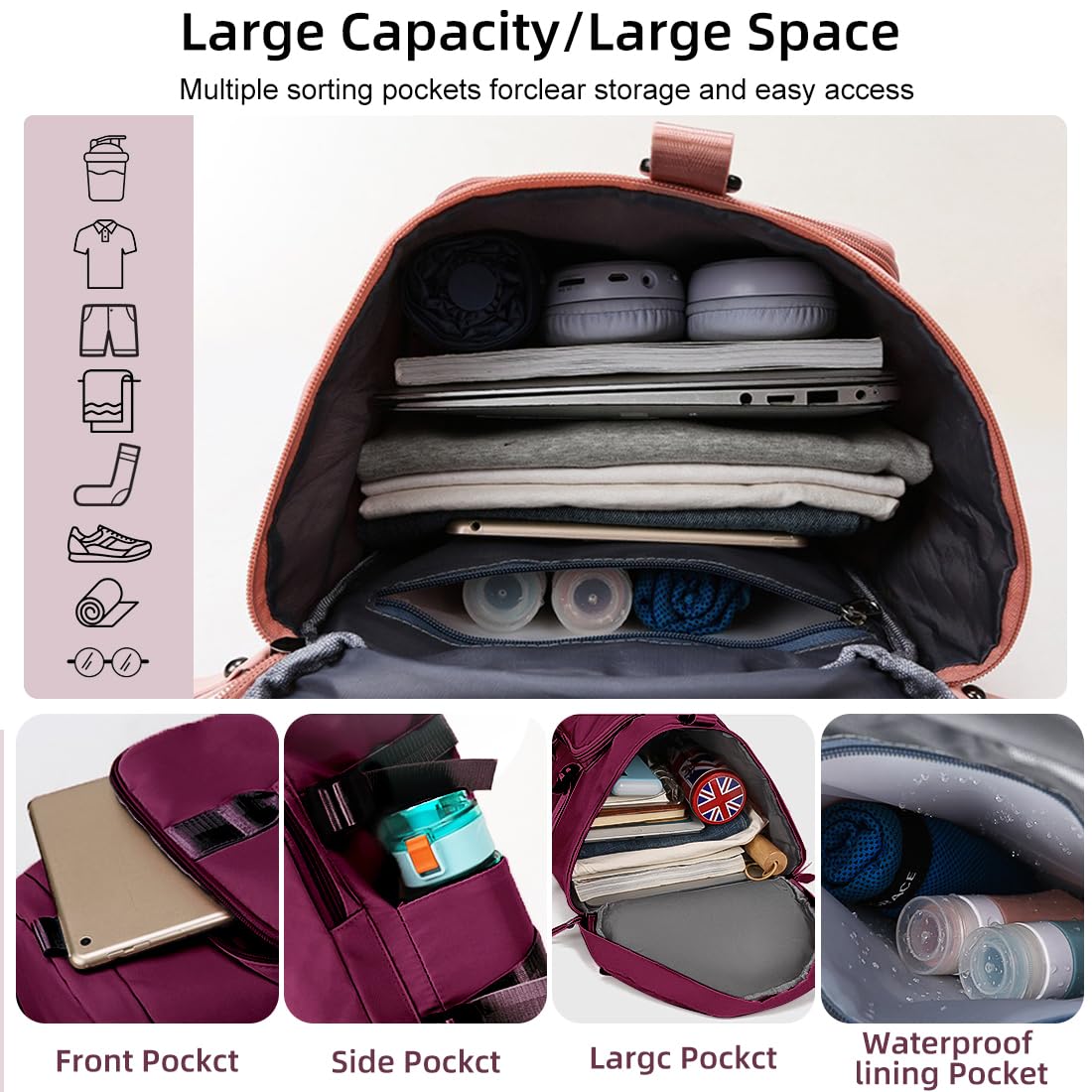 Premium Sports Duffle Bag for Men & Women - Large Gym Bag, Travel Backpack & Weekender Overnight Bag with Separate Shoes Compartment (Purple) - Perfect for Gym, Travel, Sports & Weekend Getaways