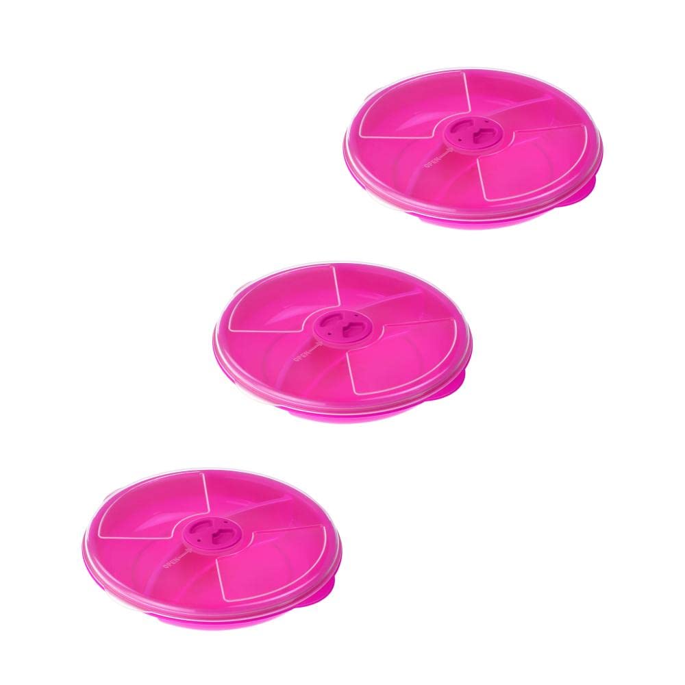 YBM HOME Microwave Safe Food Storage Containers with Lids - 2 Compartment Divided Plates, Vented Cover for Heating & Reheating Meals - BPA Free, Dishwasher Safe - Pink (3 Pack) - Perfect for Meal Prep, Leftovers & Office Lunches