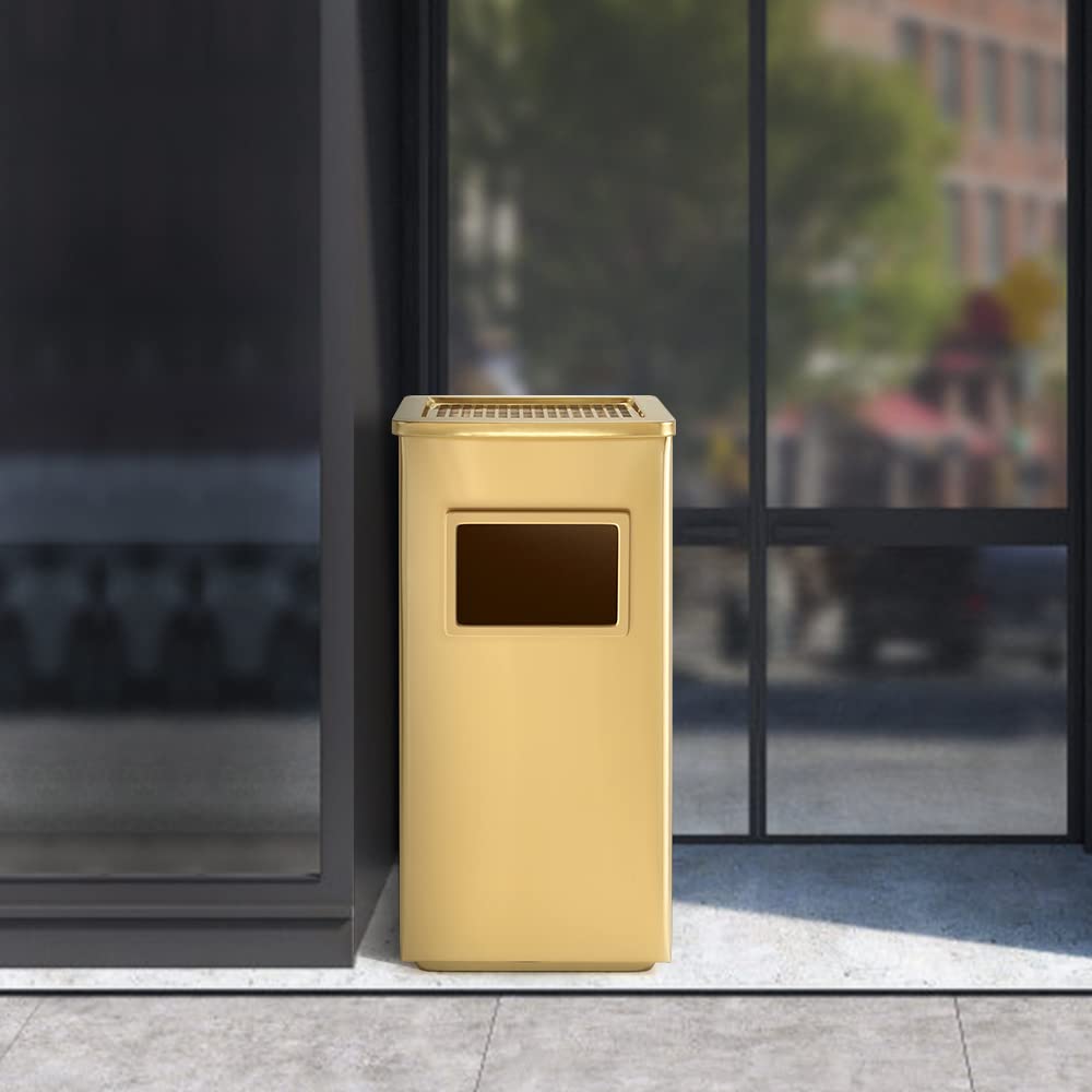 BEAMNOVA 12.2 x 9.8 x 24 Inch Stainless Steel Trash Can with Lid - Commercial & Industrial Garbage Bin for Indoor/Outdoor Use - Black & Gold Waste Container - Perfect for Kitchen, Office, Restaurant, and Public Spaces